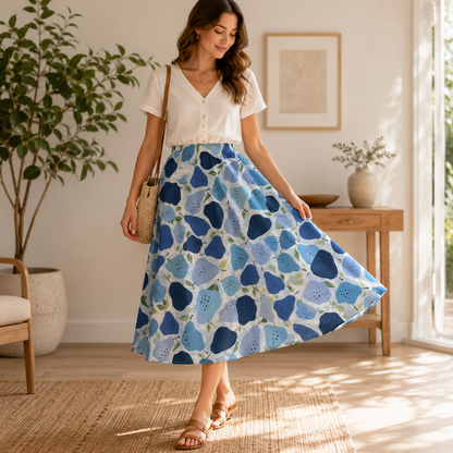 Under The Apple Tree-Quince Blue Fabric-Loes Van Oosten-Cotton + Steel