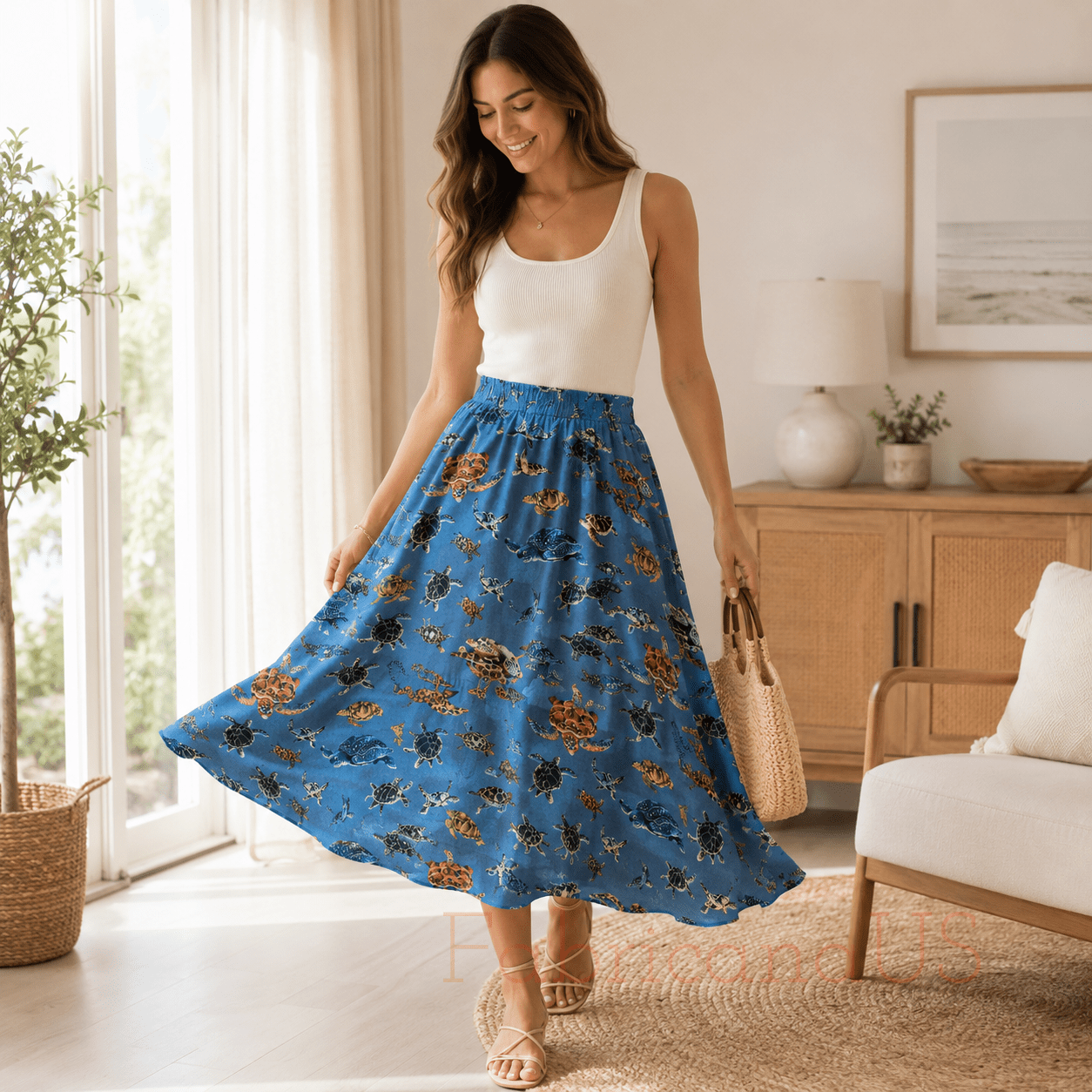 Sea Turtle - Japanese Fabric - Blue Twill Fabric