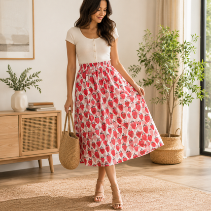 Under the Apple Tree Queen of Berries Blushing Red Fabric by Loes van Oosten