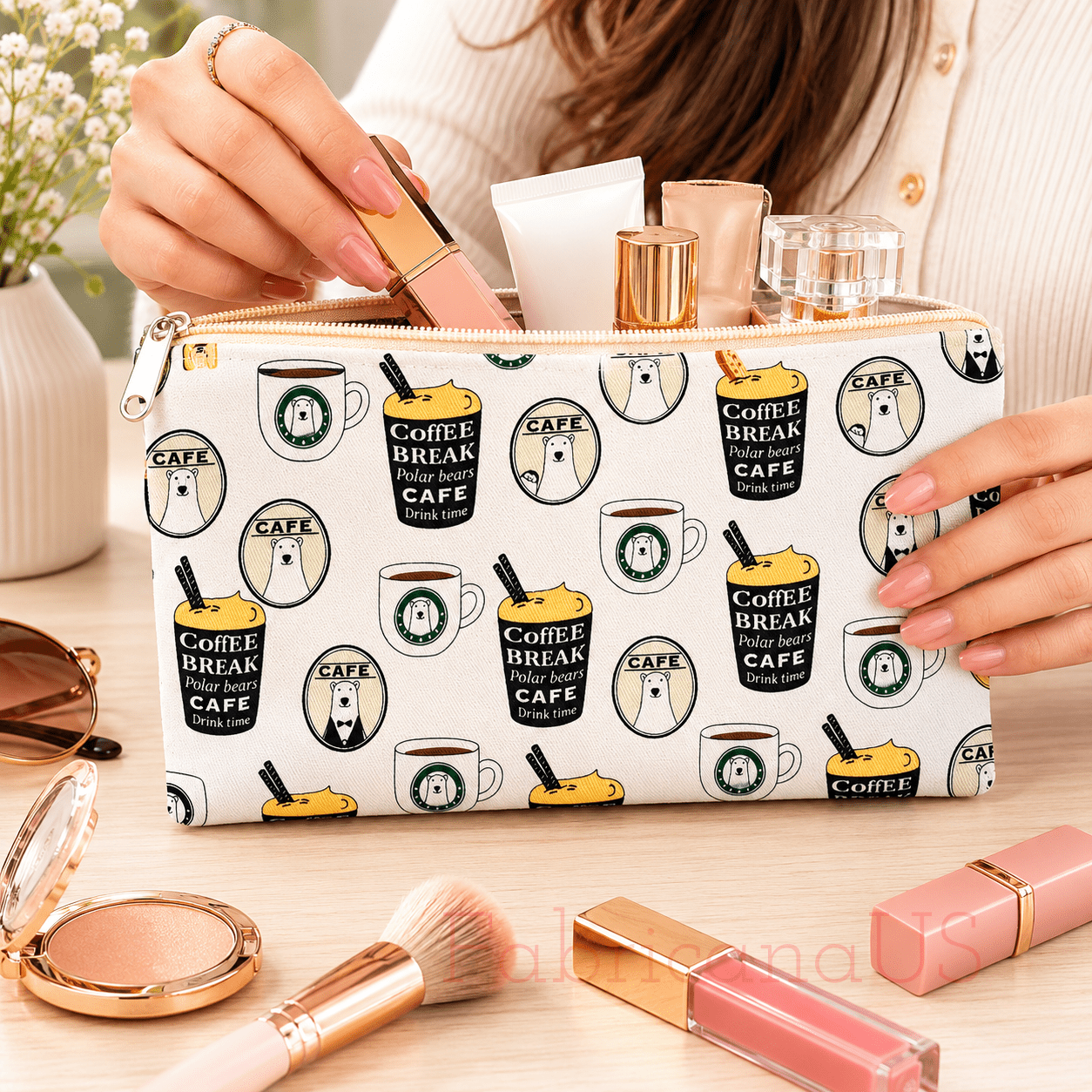 Kiyohara Polar Bear Coffee Japanese Cotton Twill Fabric