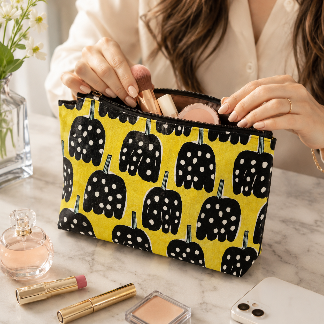 Kokka Japanese Lightweight Canvas Fabric – Black & Yellow Print – Premium Cotton Canvas – Made in Japan