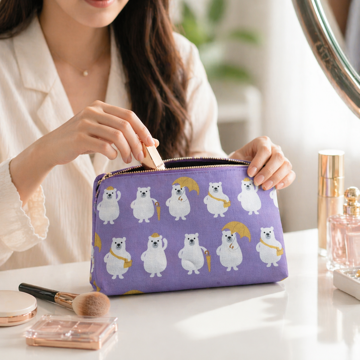 Bear-Polar Bear-Japanese Fabric-Purple-White-Yellow-Cotton Canvas Fabric