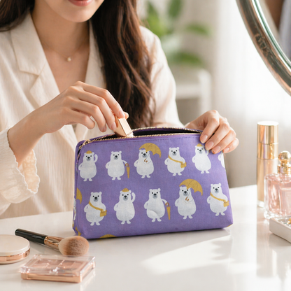 Bear-Polar Bear-Japanese Fabric-Purple-White-Yellow-Cotton Canvas Fabric