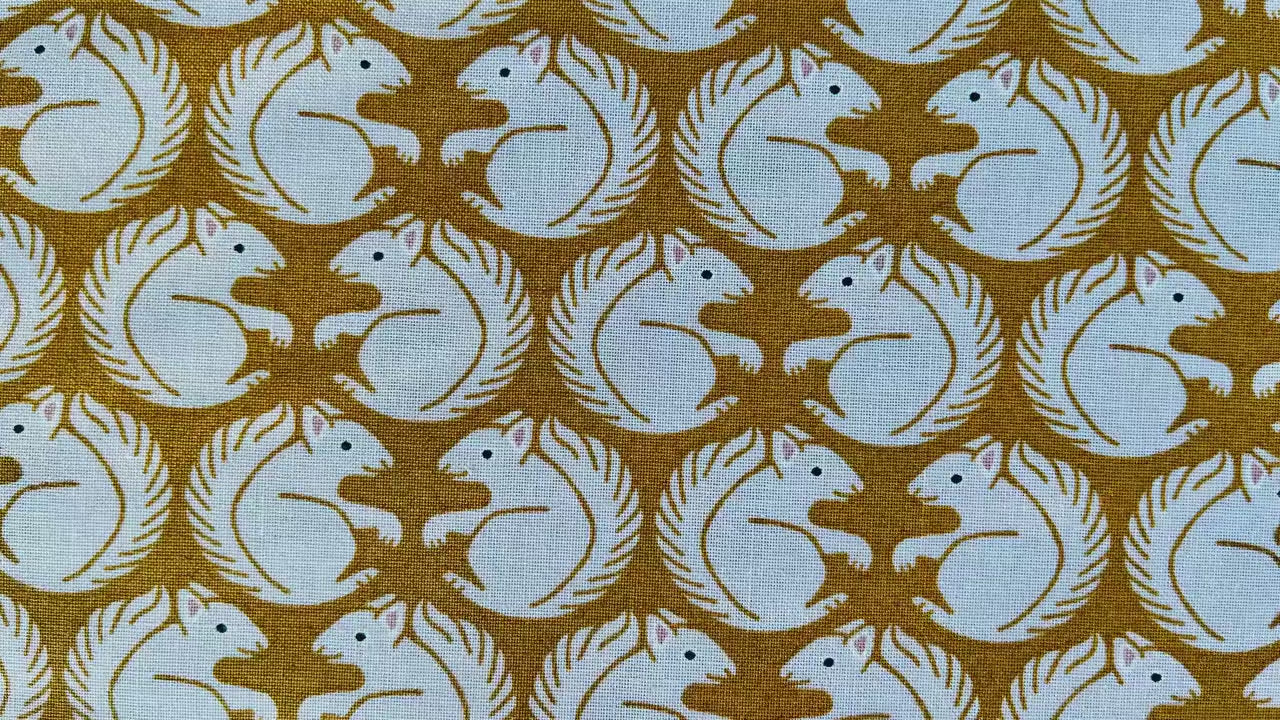 On a Fall  Day - Squirrel - Gold Fabric - Loes Van Oosten - Cotton+Steel - LV702-GO1