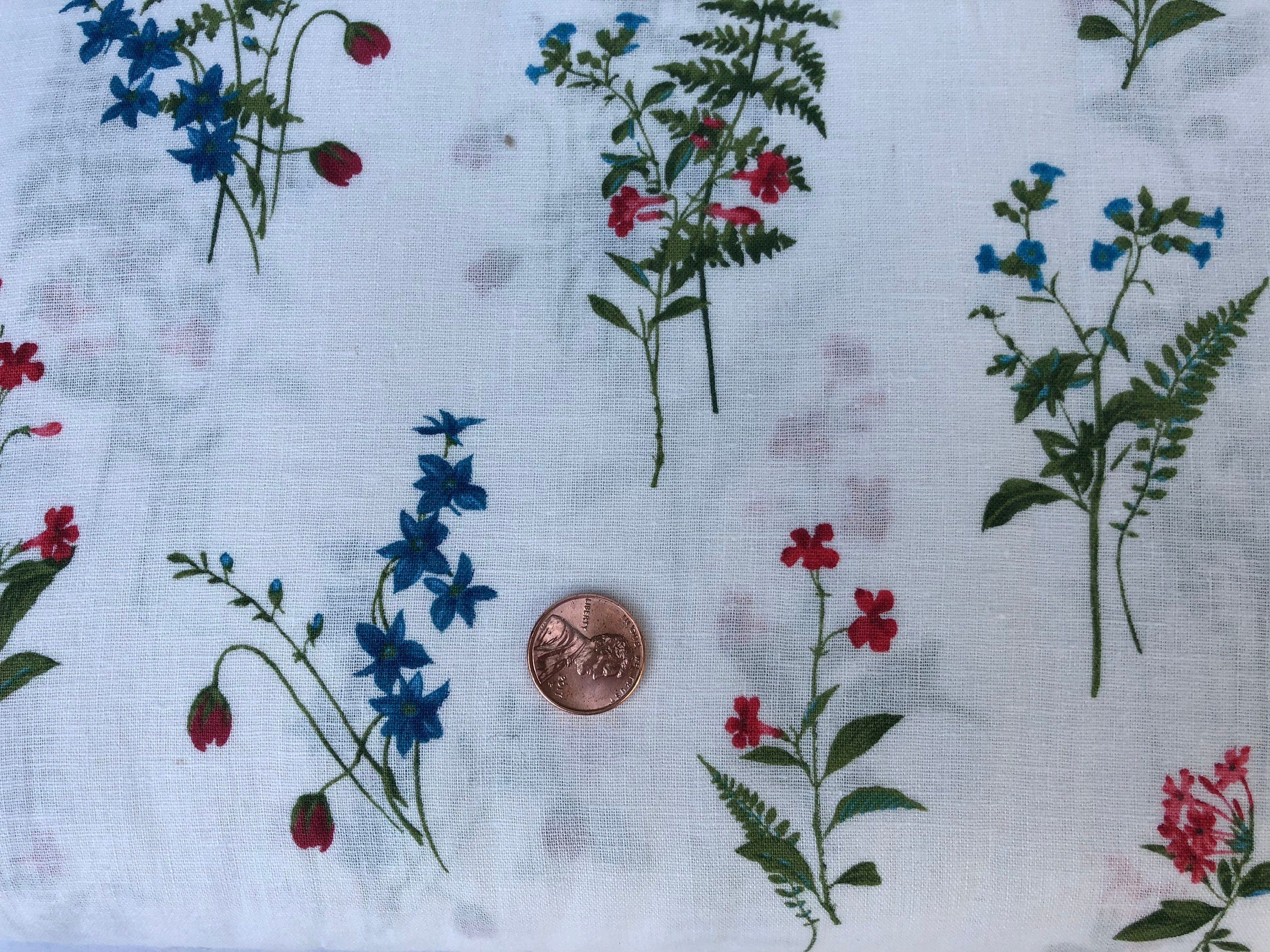Floral - Green - Red - Blue - White - Hokkoh - Japanese Fabric -  Sheeting - Cotton Linen - 301-730-2A