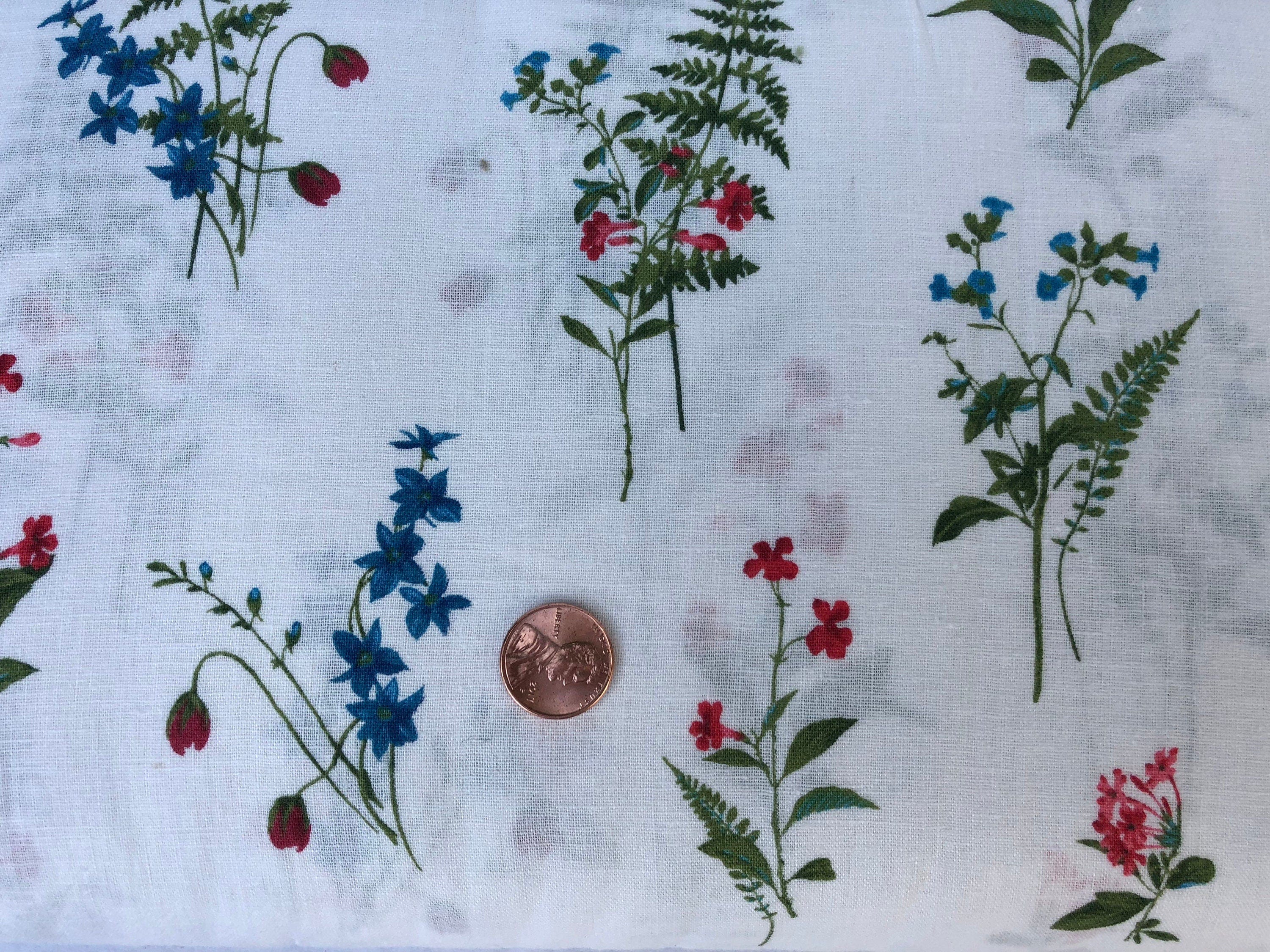 Floral - Green - Red - Blue - White - Hokkoh - Japanese Fabric -  Sheeting - Cotton Linen - 301-730-2A