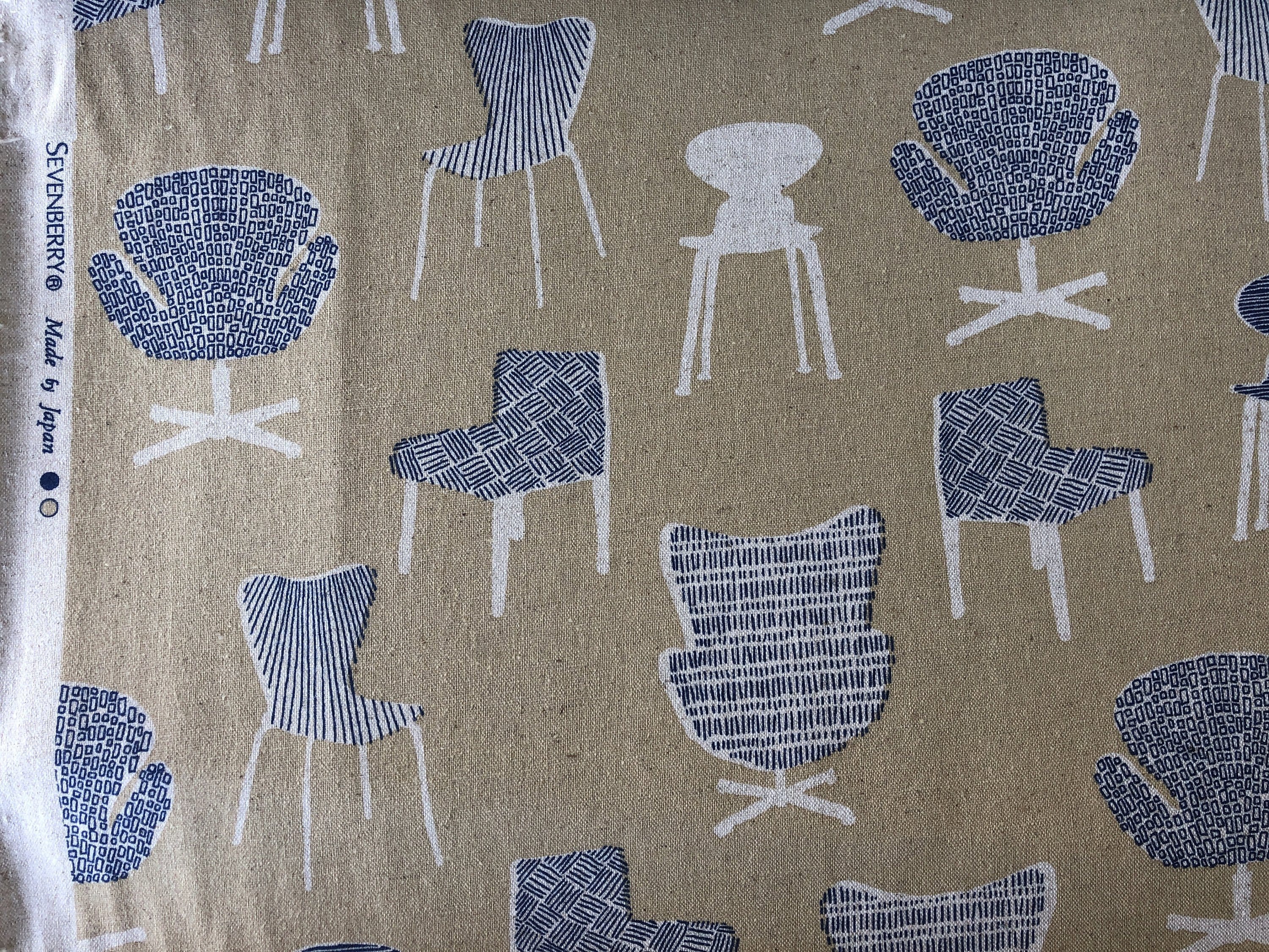 Robert Kaufman Yellow Blue Cotton Flax Chair Fabric. - Fabricanaus
