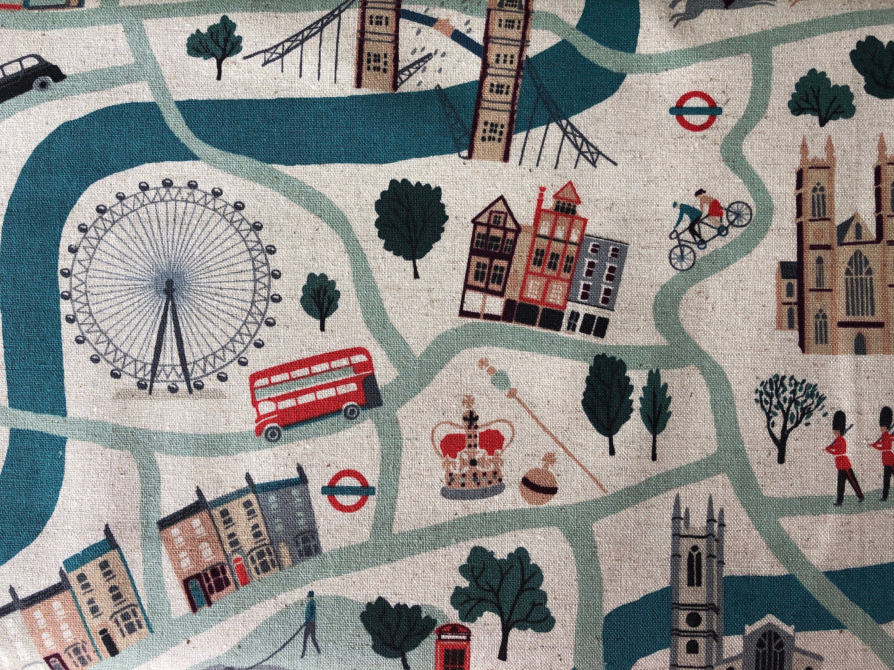London Town - London Forever - Sunny Day Canvas - Gray - Teal - Red - Sara Mulvanny - Cotton + Steel - SY100-SD4C