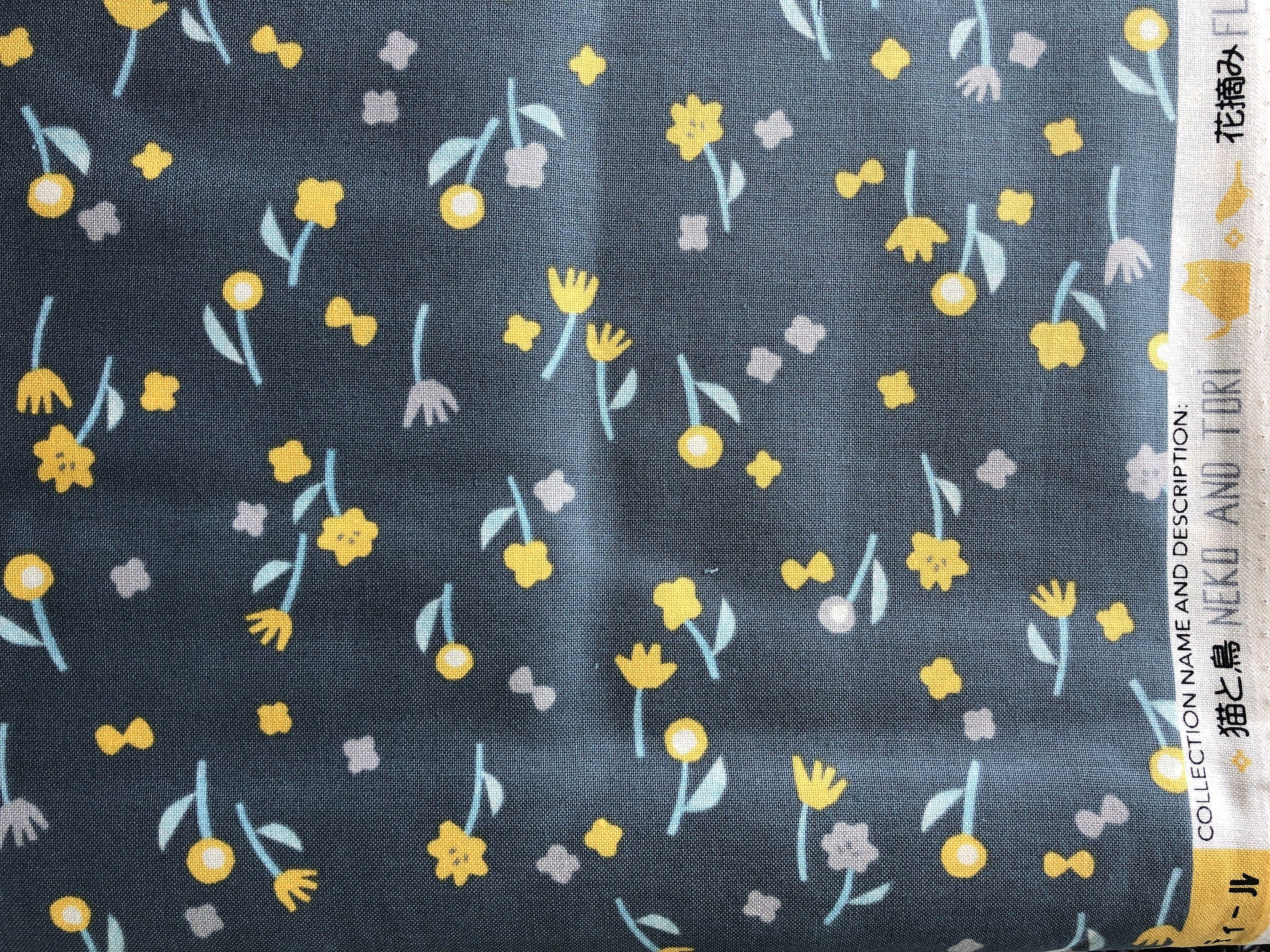 Neko and Tori - Flower Picking - Gray Cotton - Itsuko Naka - Cotton + Steel - Quilting Cotton Fabric - IN103-GY2
