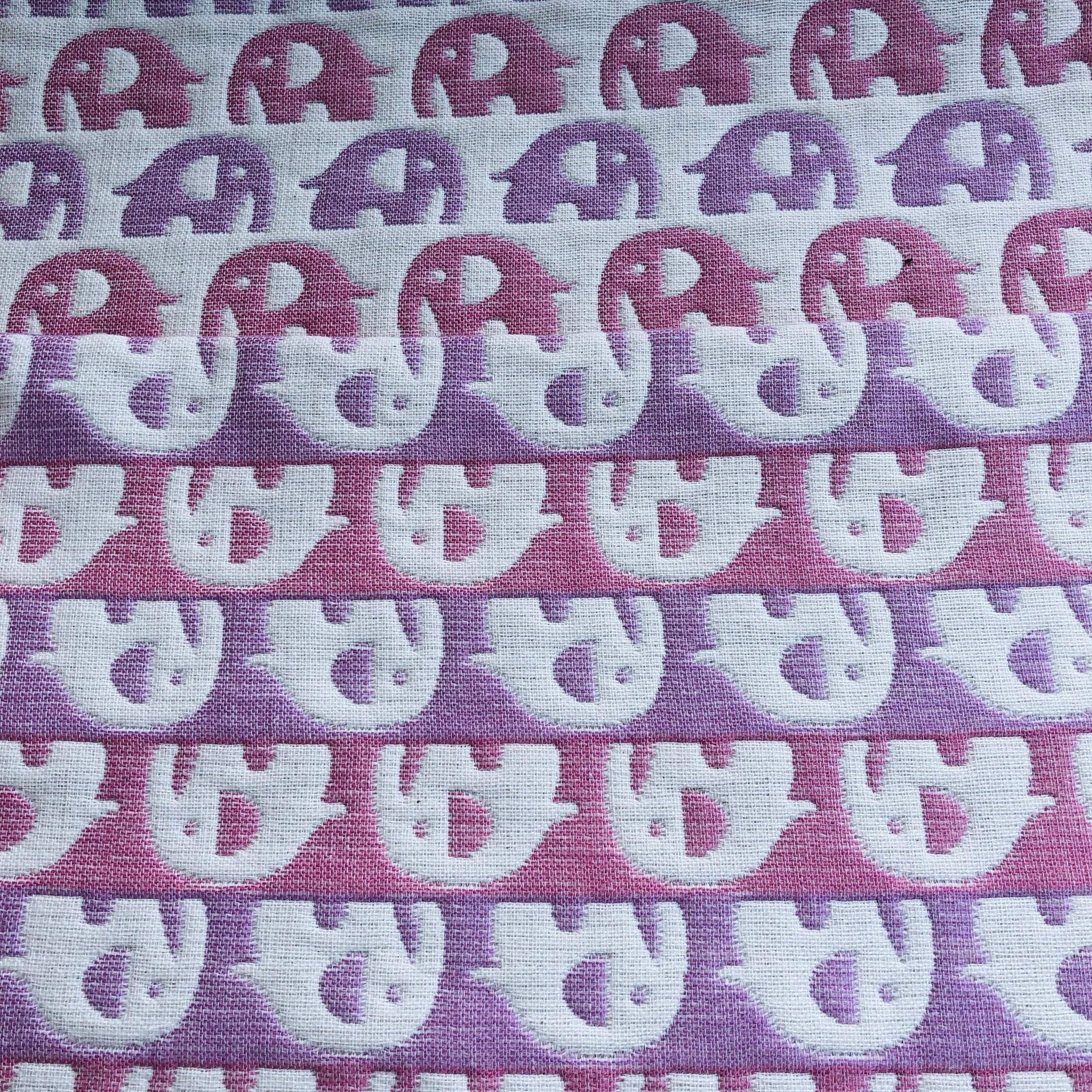 Japanese Gauze Jacquard Pink Elephants Cotton Fabric. - Fabricanaus