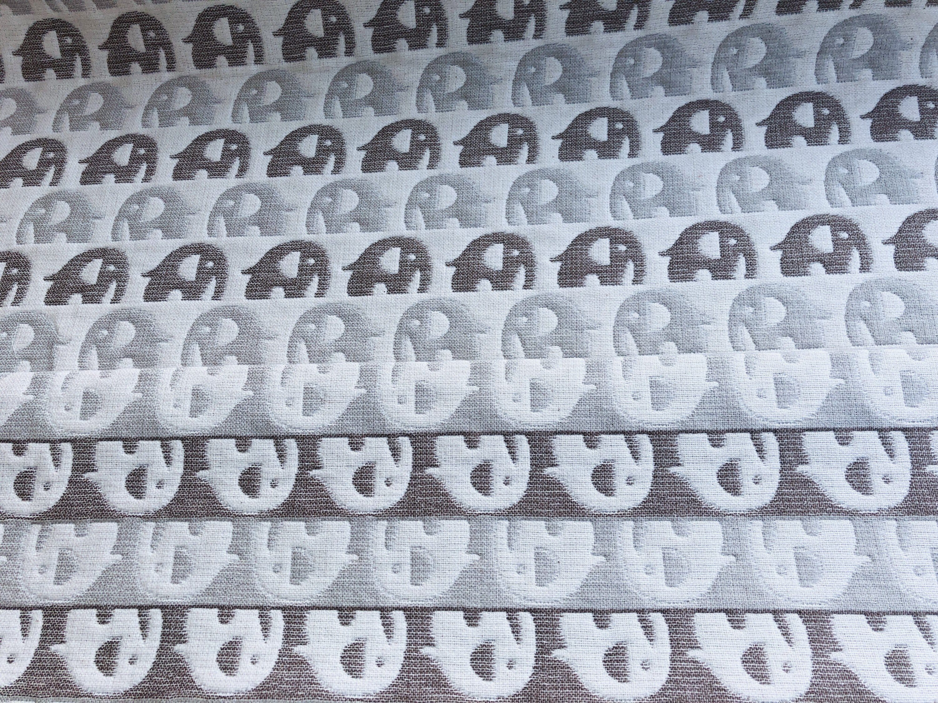 Japanese Gauze Jacquard Tan Grey Elephants Cotton Fabric. - Fabricanaus