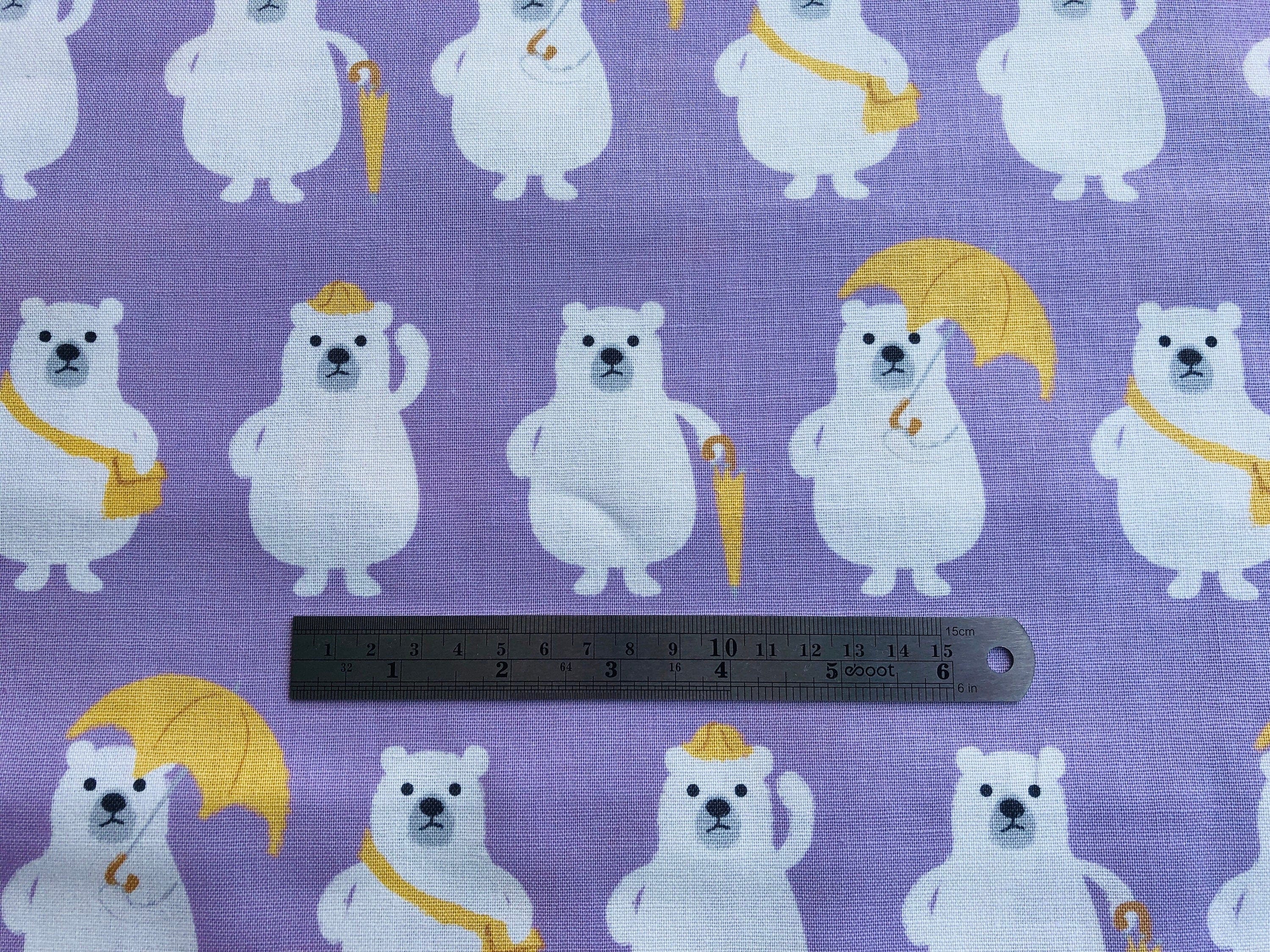 Bear -   Japanese Fabric - Purple - White - Yellow - Cotton Canvas Fabric - PRMF-118