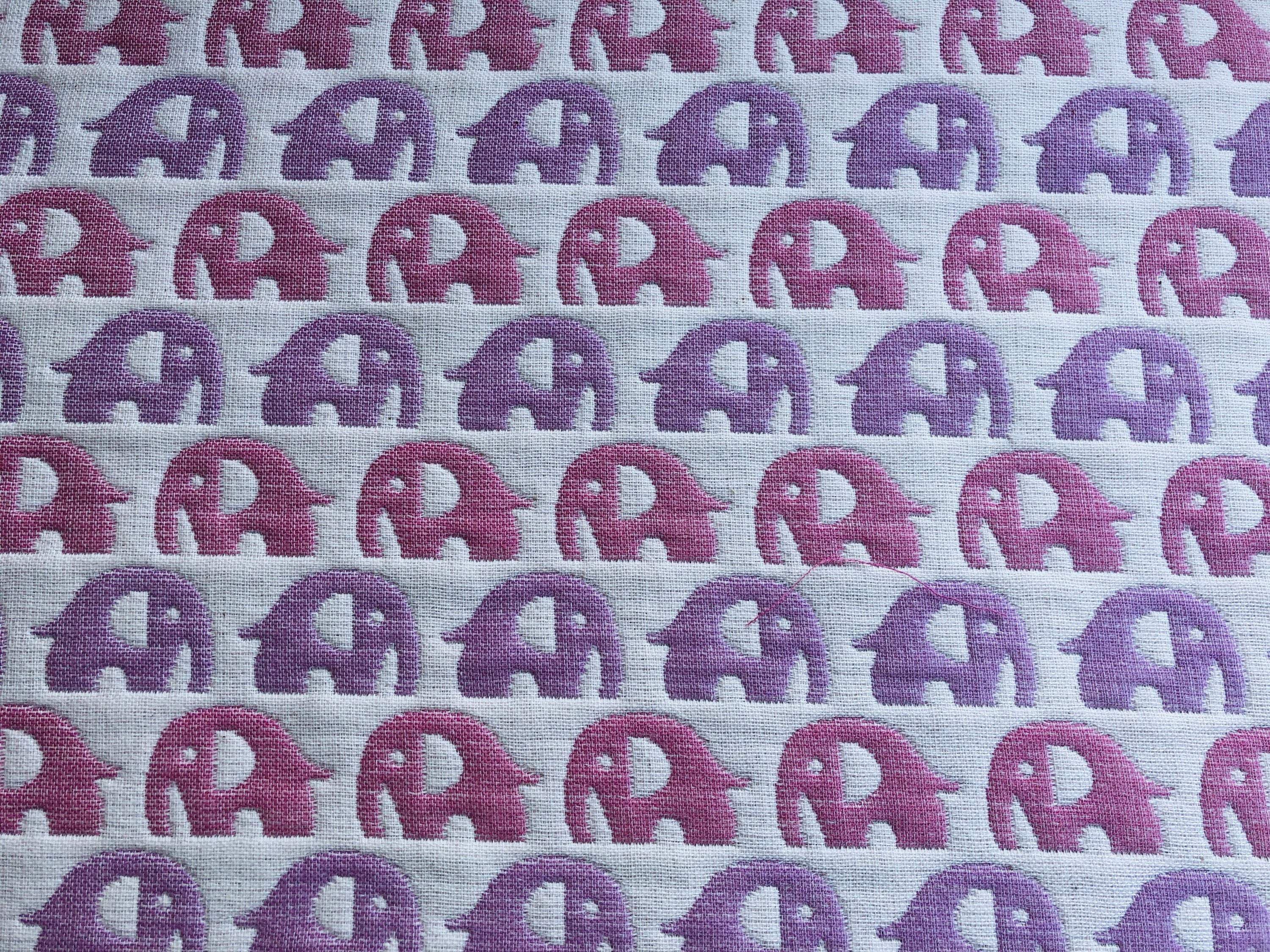Japanese Gauze Jacquard Pink Elephants Cotton Fabric. - Fabricanaus