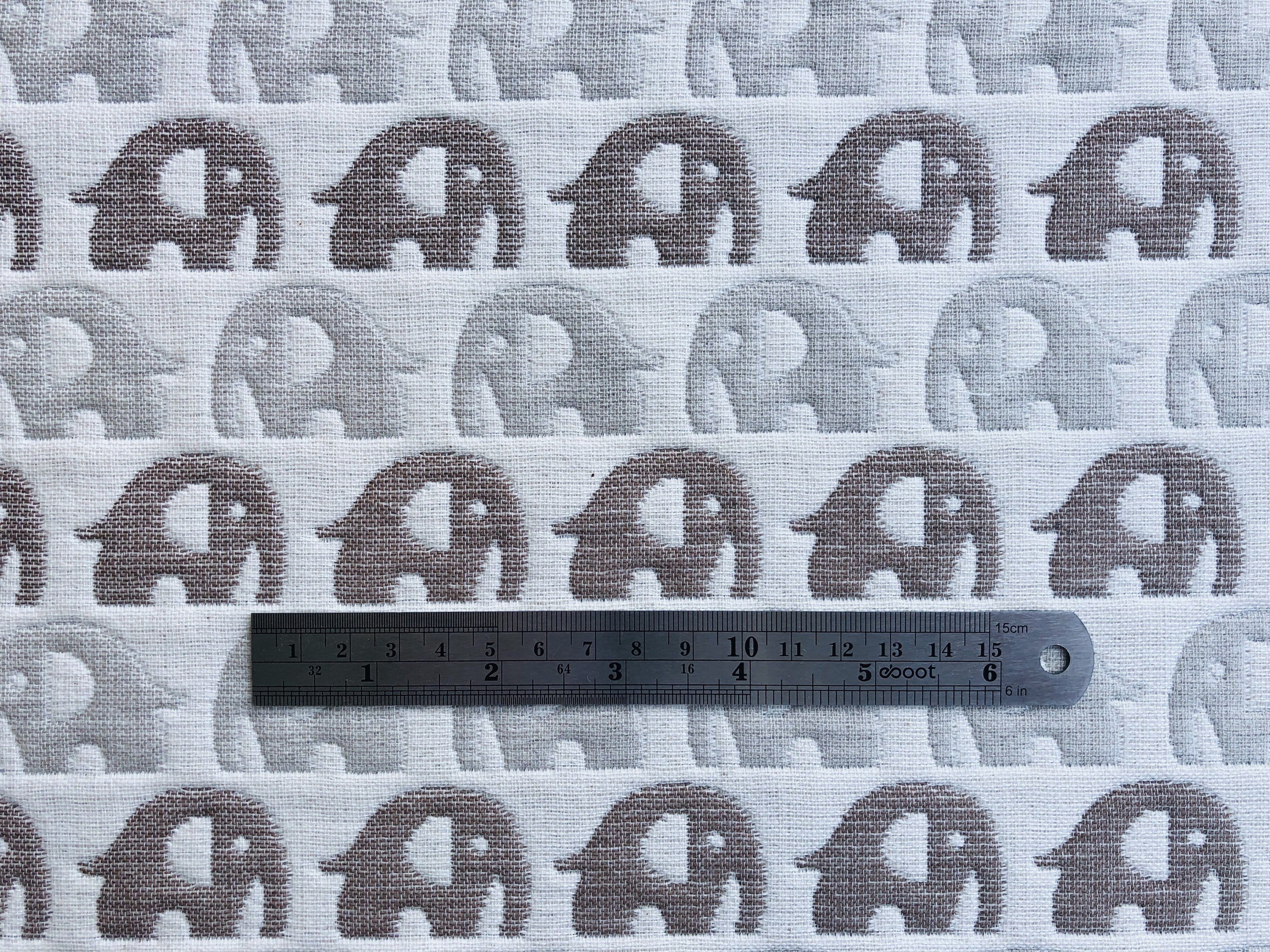 Japanese Gauze Jacquard Tan Grey Elephants Cotton Fabric. - Fabricanaus