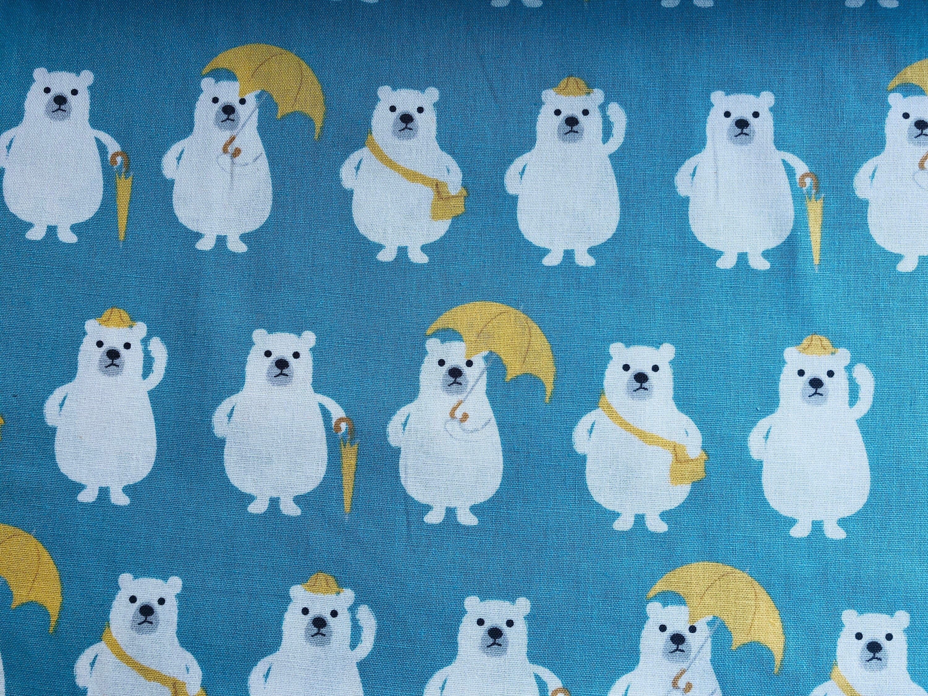 Bear - Polar Bear - Blue - White - Yellow - Cotton Canvas Fabric - Japanese Fabric - PRMF-118