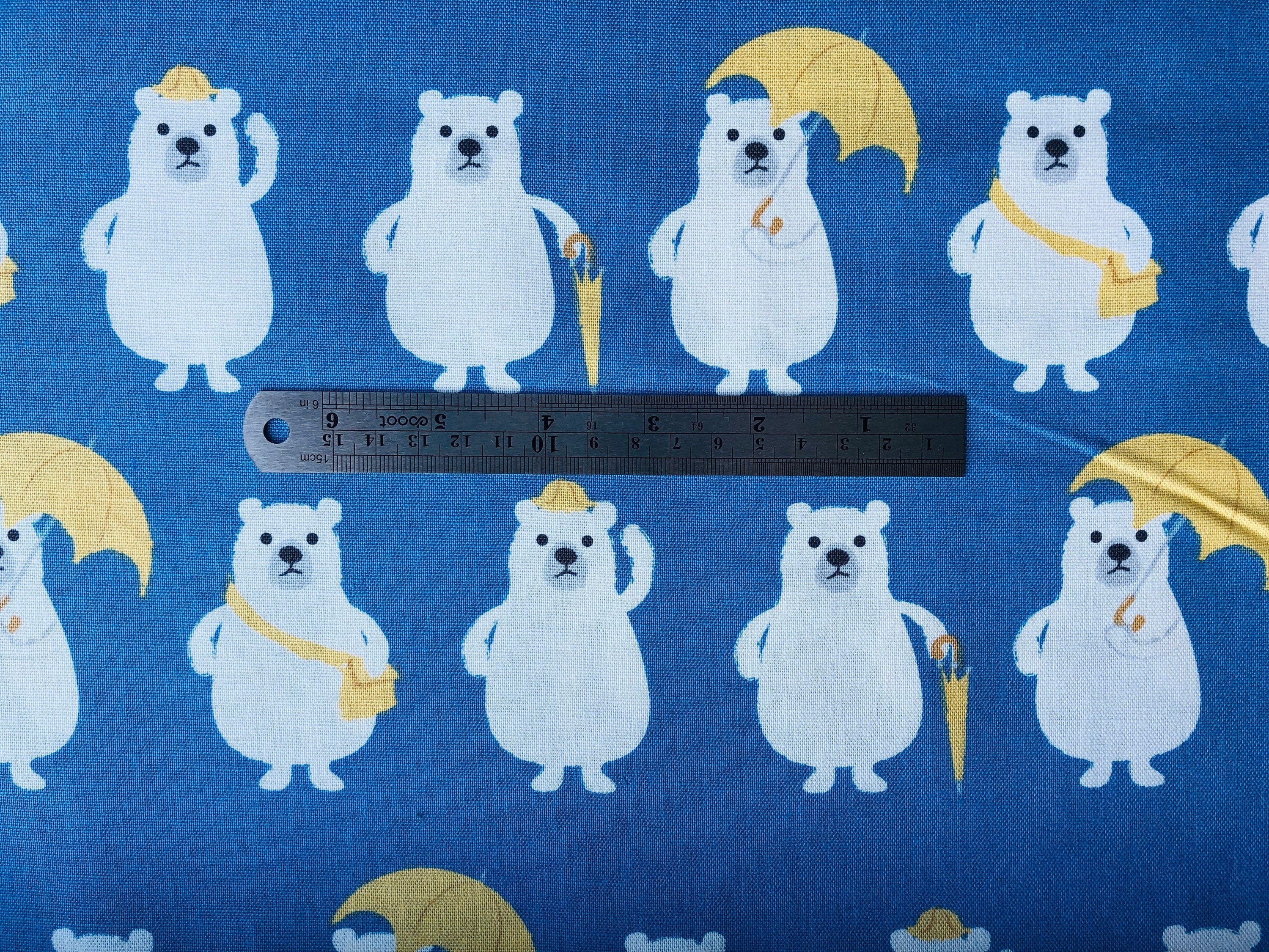 Bear - Polar Bear - Dark Blue - White - Yellow - Cotton Canvas - Japanese Fabric - PRMF-118