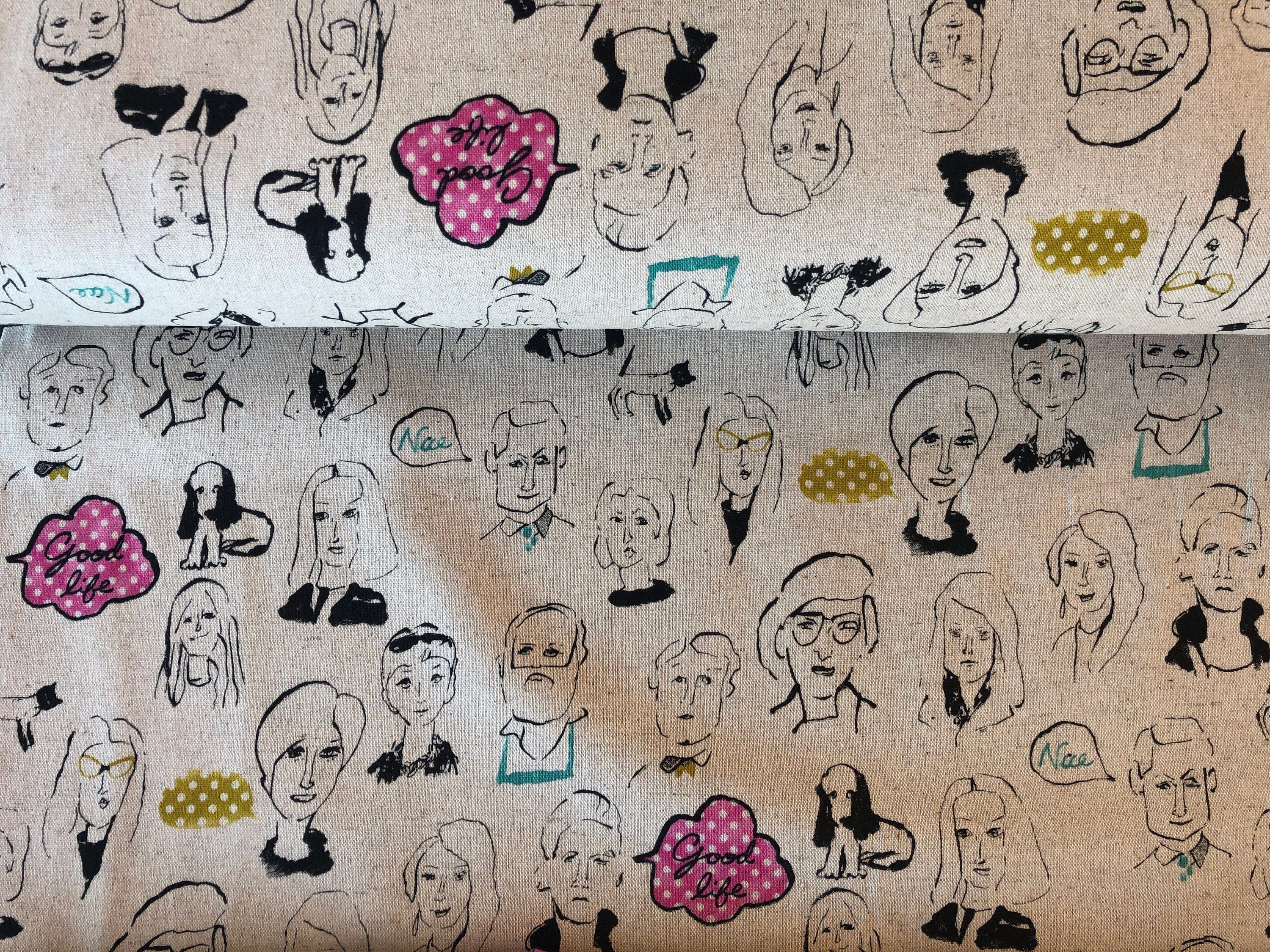 People - People Faces - Cosmo - Lightweight Canvas - Japanese  Fabric - Natural - Pink - Gray - AP-05803