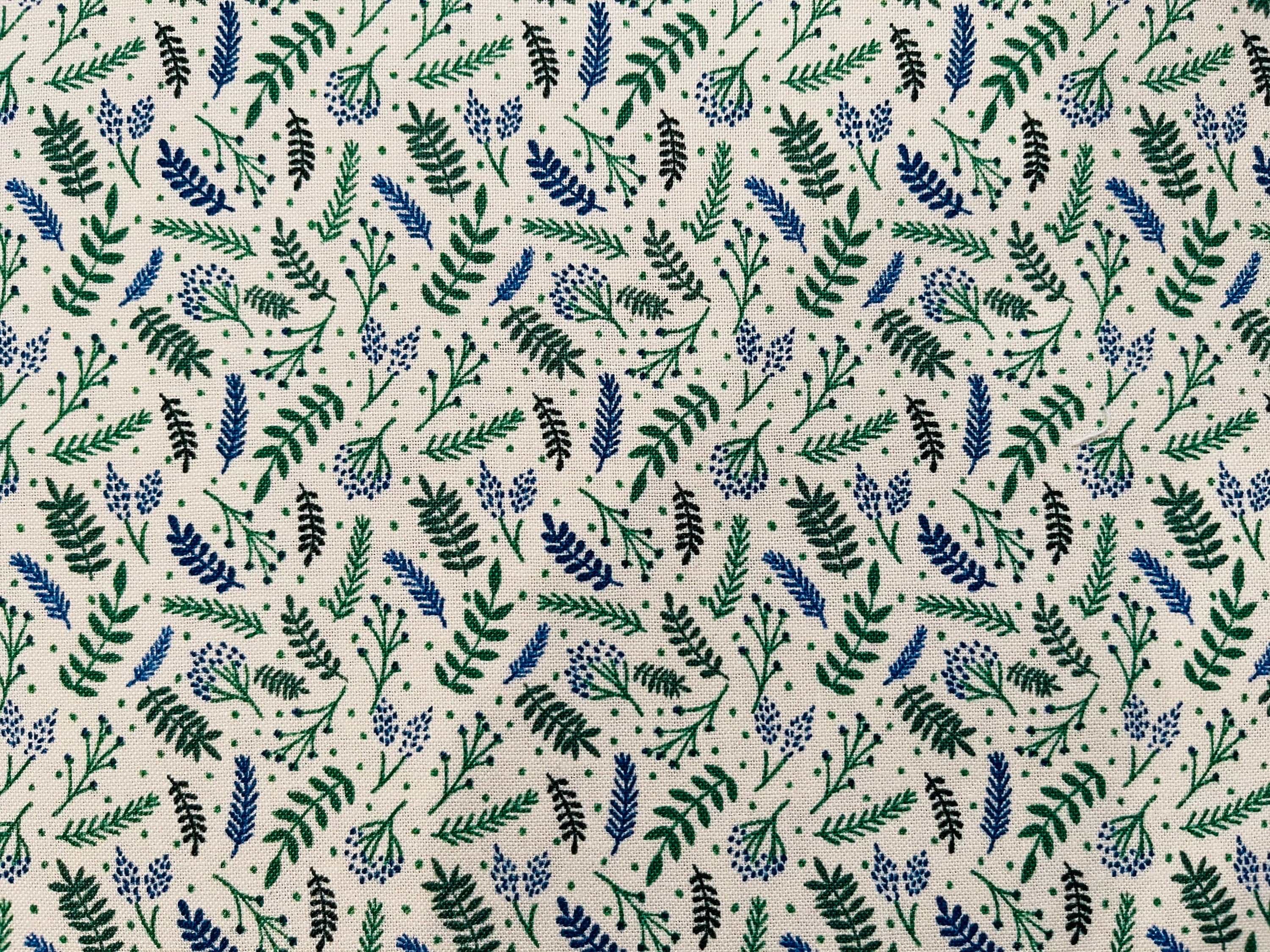 Branching Out - Blue - Green - Ivory - Unbleached Quilting Cotton - Cotton + Steel Fabric - JM110-B16