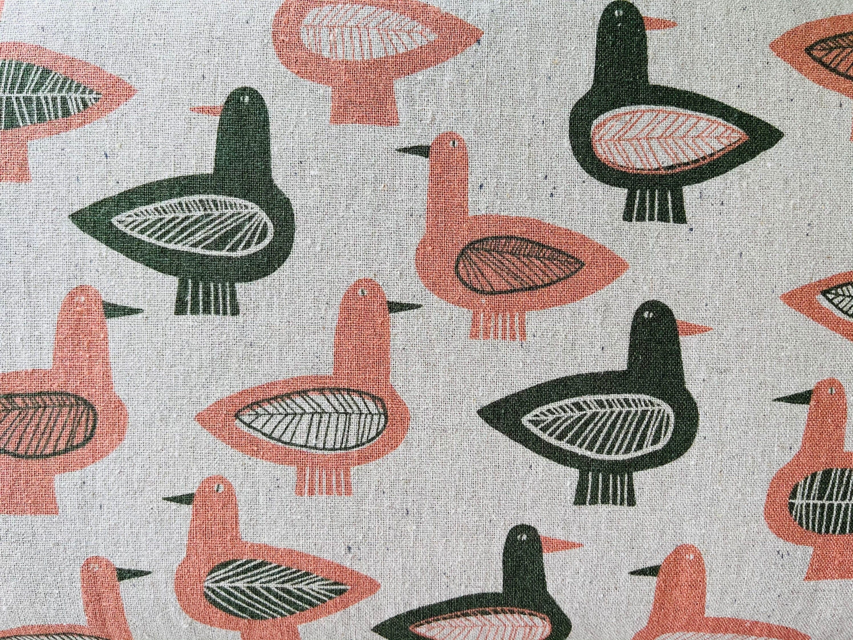 Bird Canvas - Hokkoh - Japanese Fabric -  Pink - Brown - Natural - Gray - Lightweight Canvas - 1021-730