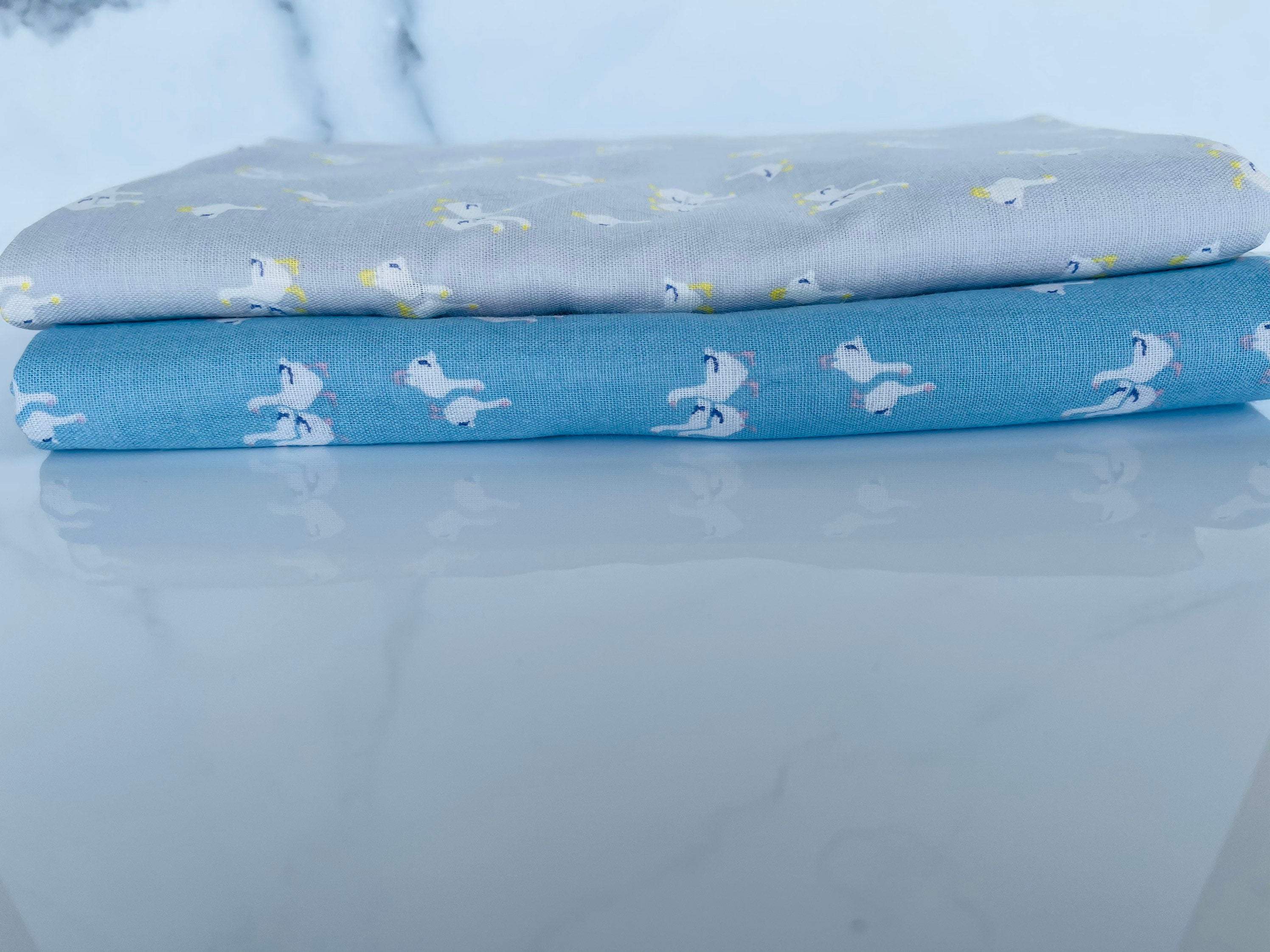 Hokka Japanese Textiles Double Gauze Cotton Blue Goose Fabric.