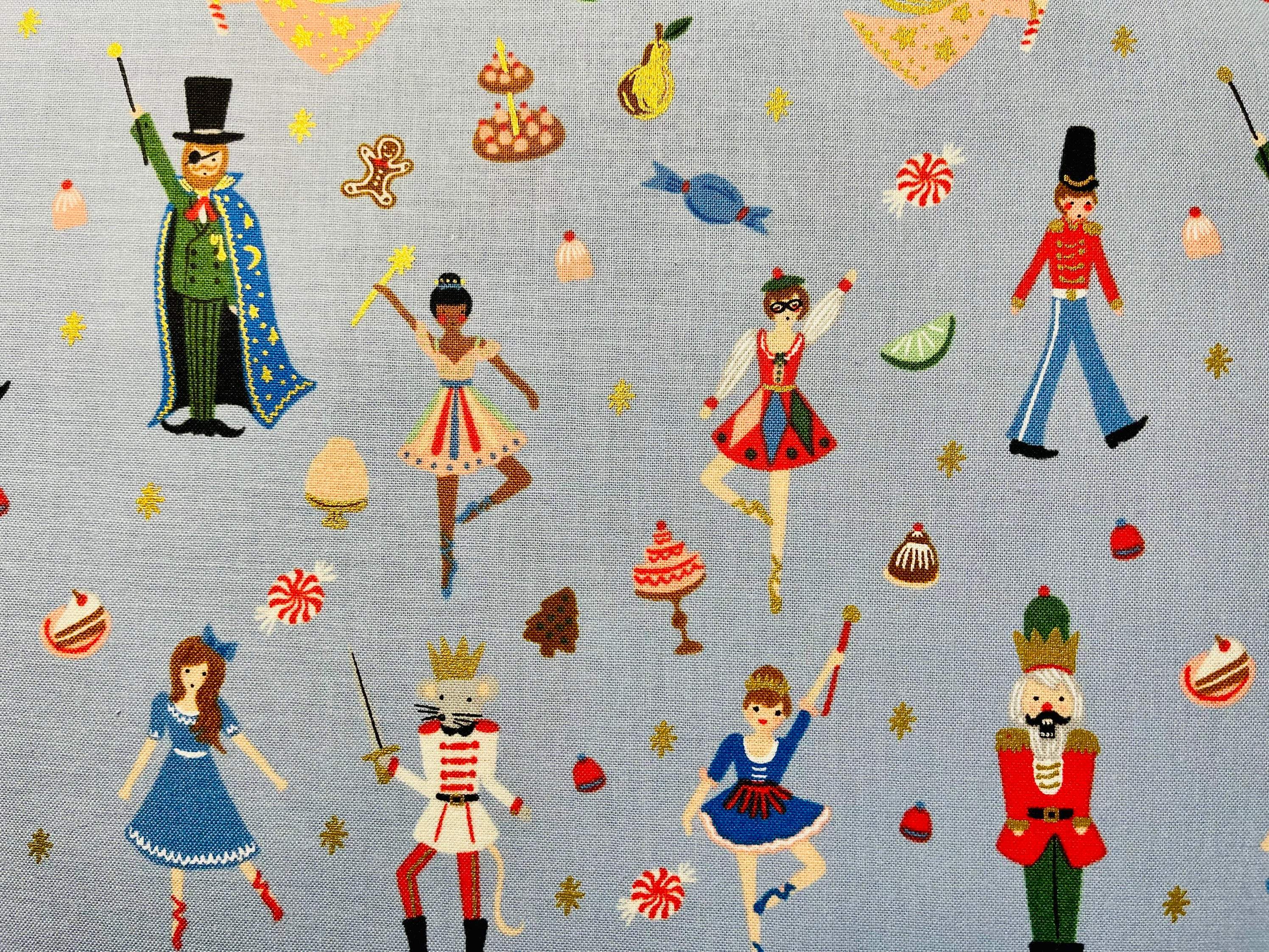 Holiday Classics Rifle Paper Co Land of Sweets Powder Blue  Metallic Cotton Fabric.
