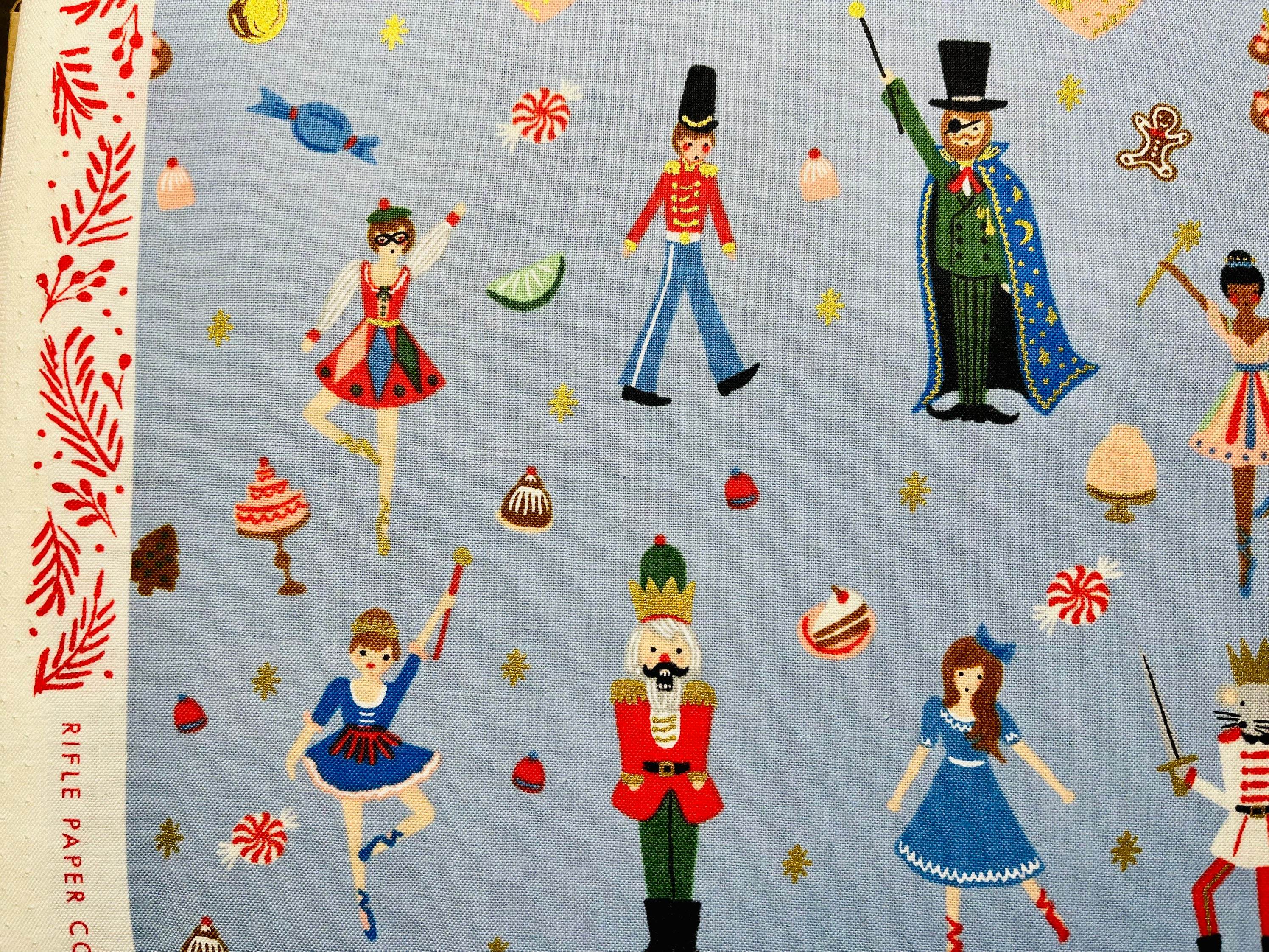 Holiday Classics Rifle Paper Co Land of Sweets Powder Blue  Metallic Cotton Fabric.