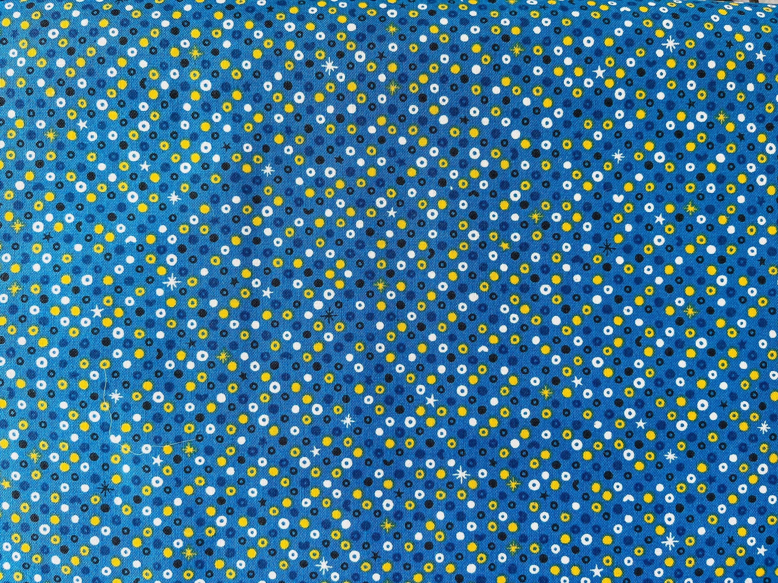 Waku Waku Christmas - Blue Sequins Unbleached Fabric  - Blue - White  - Yellow - Cotton+ Steel - Quilting Cotton Fabric - NM204-BL3U