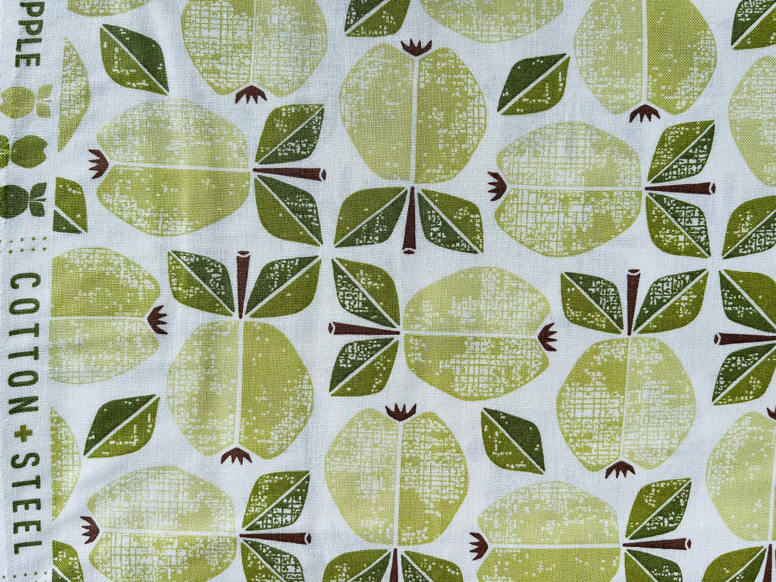 Under the Apple Tree - Apple - Green Fabric - White - Green- Brown - Loes Van Oosten - Cotton + Steel  - Quilting Cotton - LV504- GR3