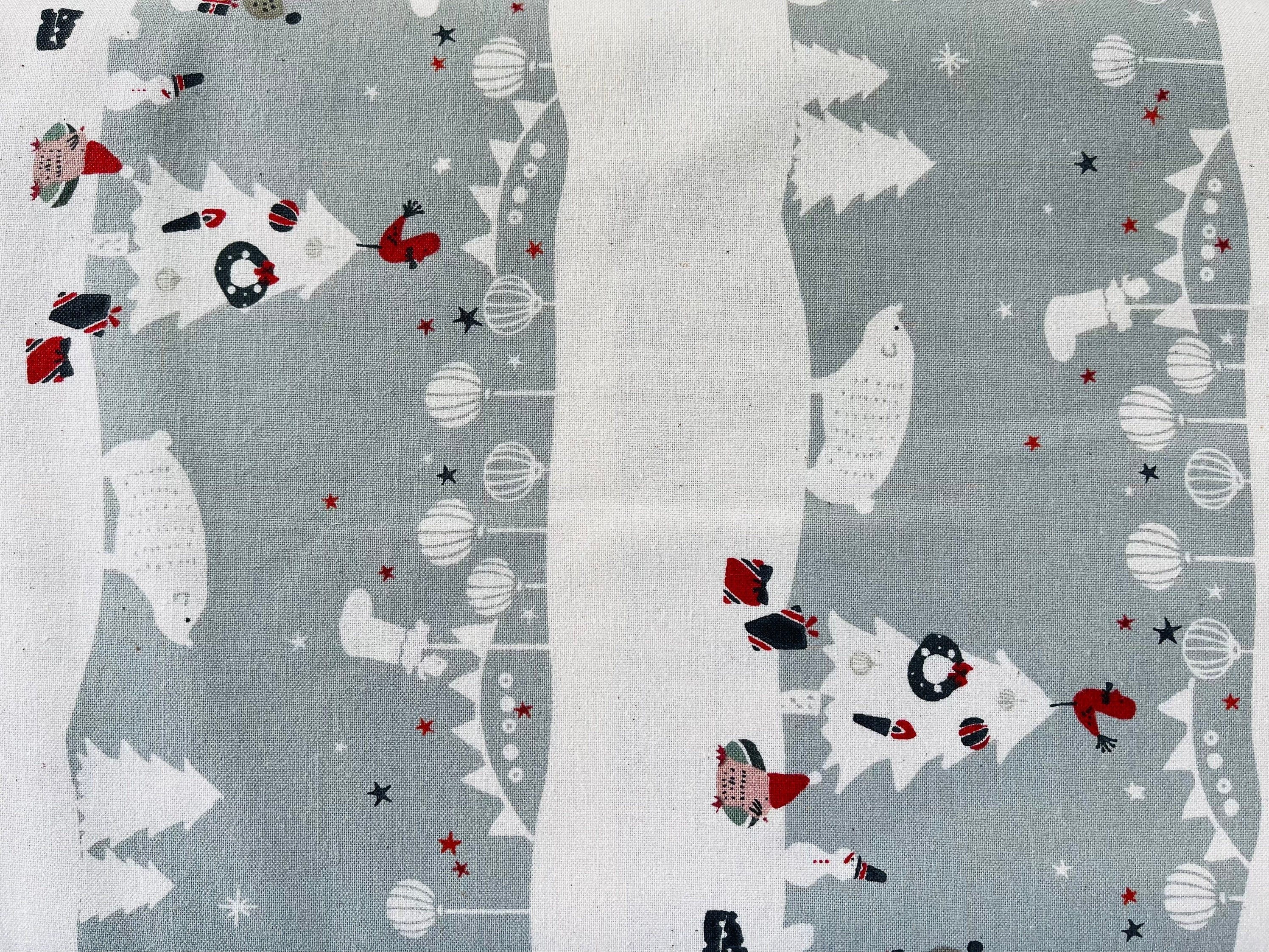 Waku Waku Christmas - Mr Polar Bear - Gray Unbleached Fabric - White - Grey - Red - Cotton+ Steel - Quilting Cotton - NM201-GY3U