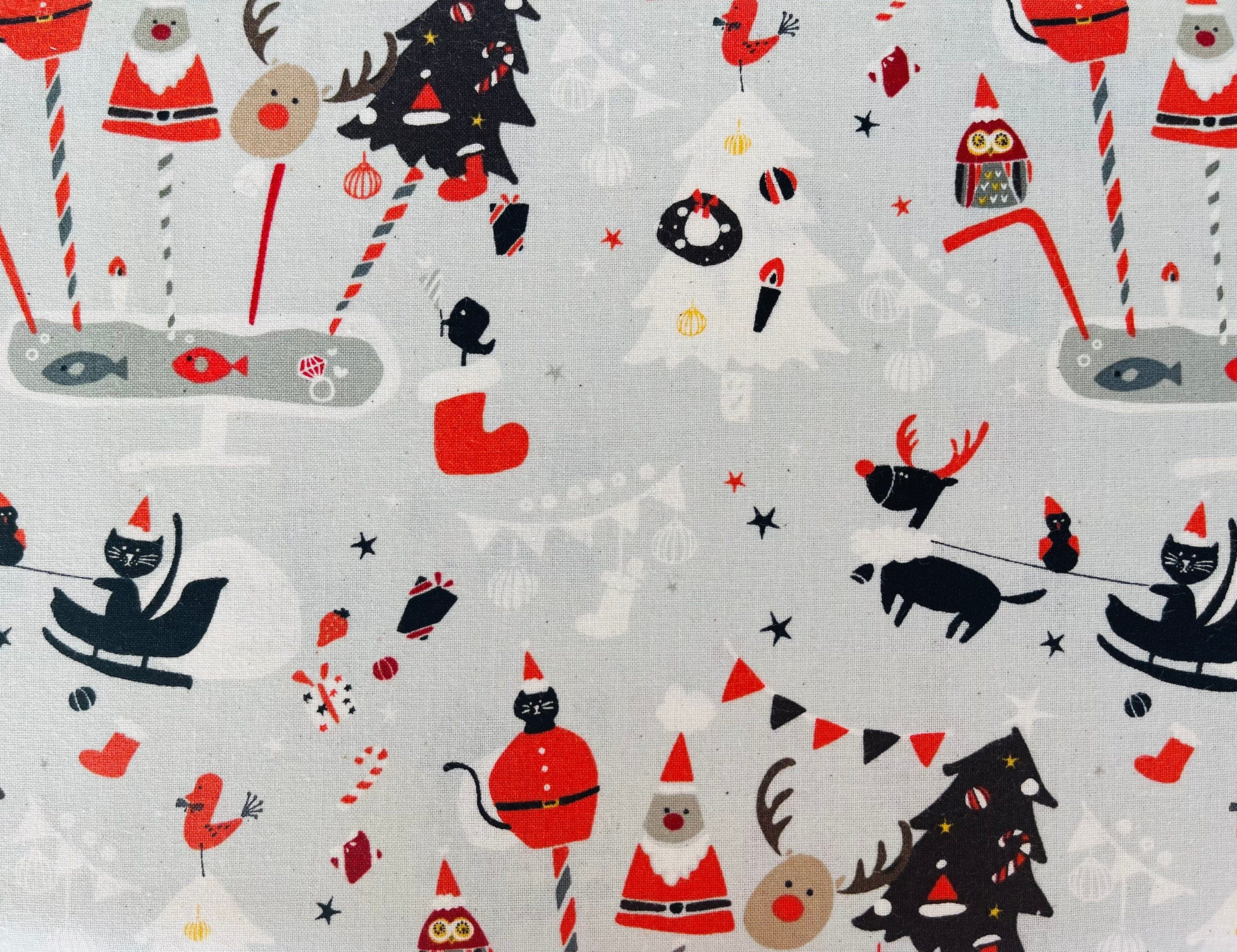 Waku Waku Christmas - Holiday Party - Gray Unbleached Fabric - Gray - White - Red - Naocom - Cotton+ Steel - Quilting Cotton - NM200-GY3U