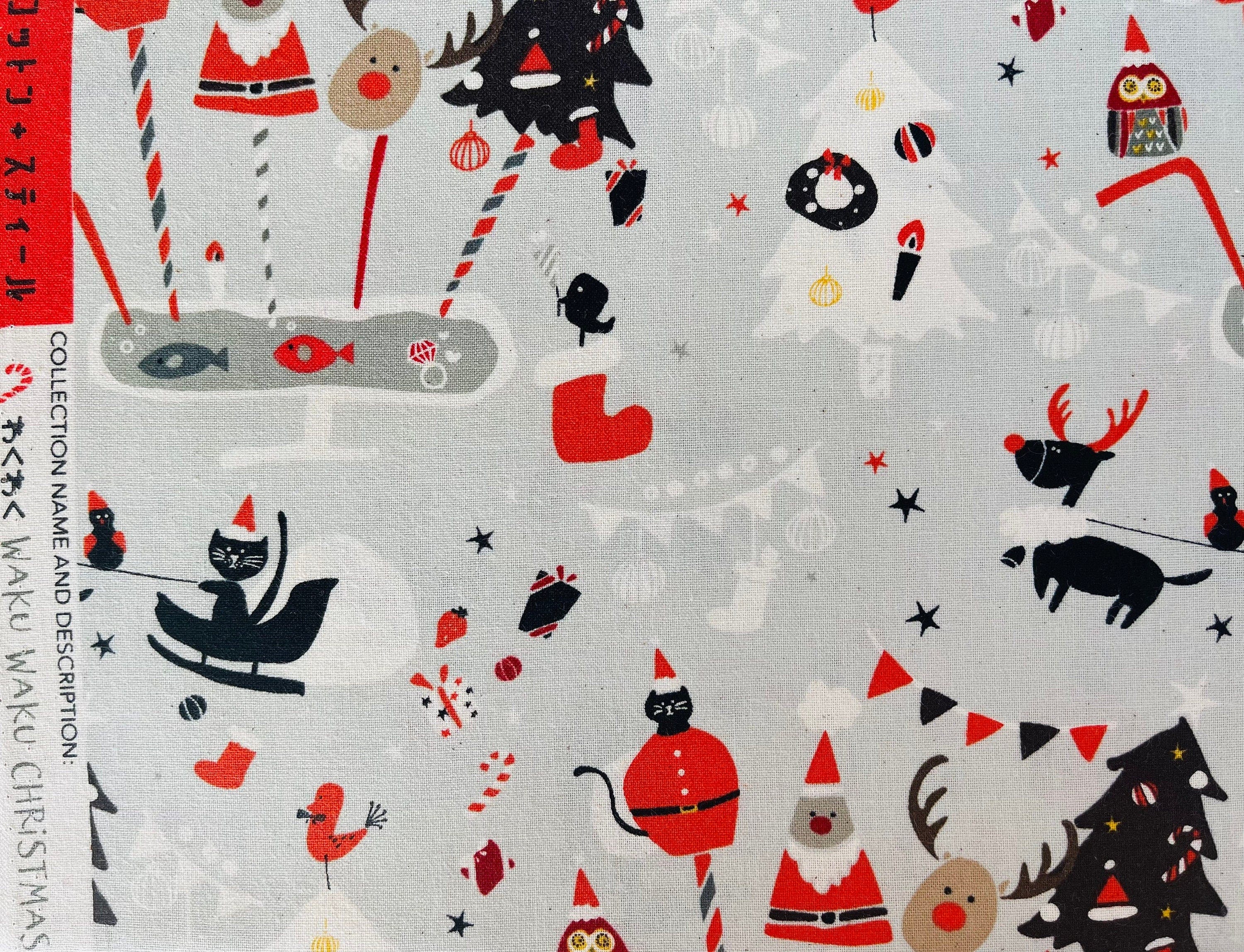 Waku Waku Christmas - Holiday Party - Gray Unbleached Fabric - Gray - White - Red - Naocom - Cotton+ Steel - Quilting Cotton - NM200-GY3U