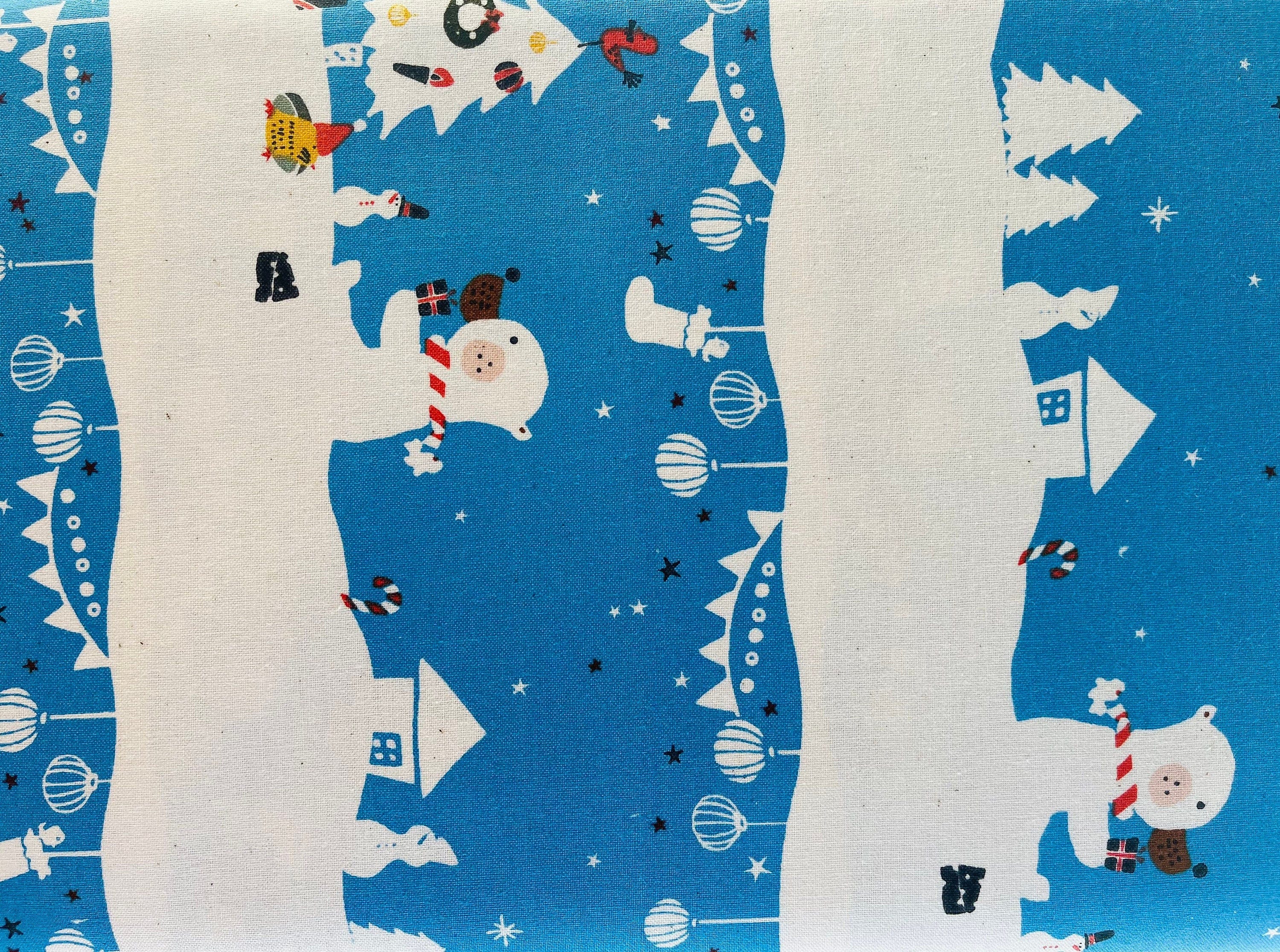 Waku Waku Christmas - Mr Polar Bear - Blue Unbleached Fabric - Blue - White - Red -Naocoom - Cotton+ Steel - Quilting Cotton - NM201-BL1U