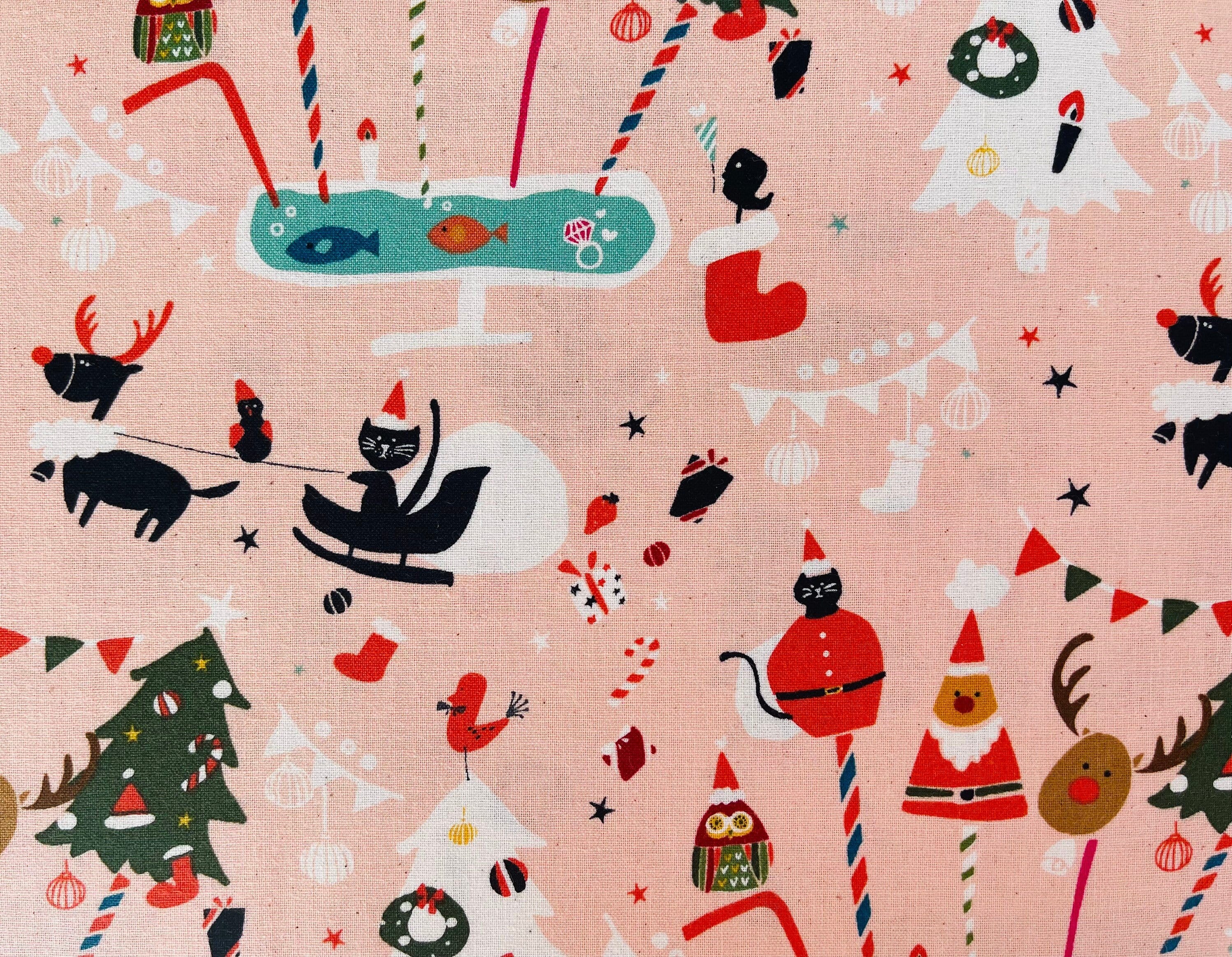 Waku Waku Christmas - Holiday Party - Pink Unbleached Fabric - Cotton+ Steel - Quilting Cotton - NM200-PI1U