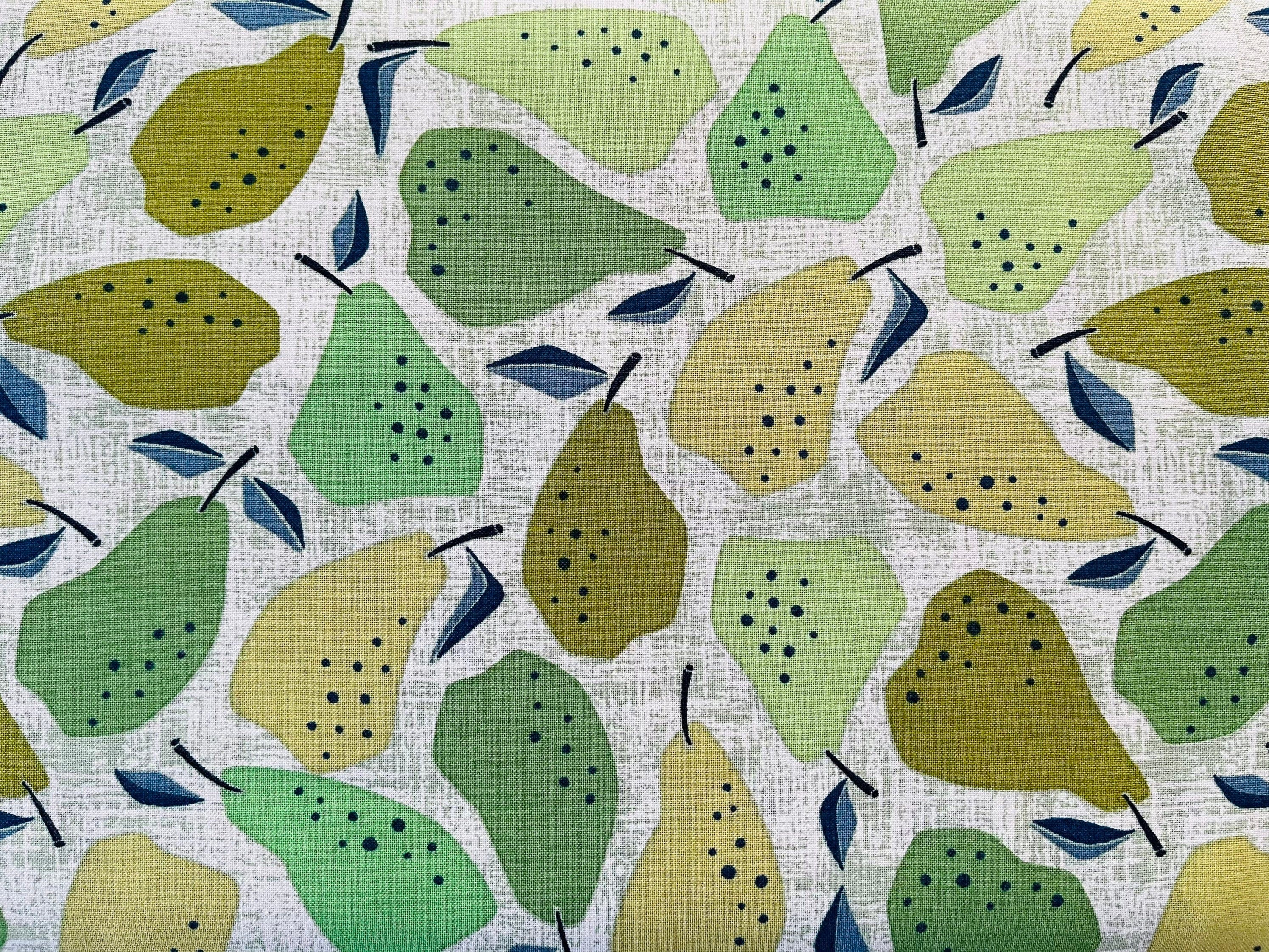Under the Apple Tree - Quince - Green Fabric - Blue - Green- Olive - Loes Van Oosten - Cotton + Steel  - Quilting Cotton - LV502  - GR4