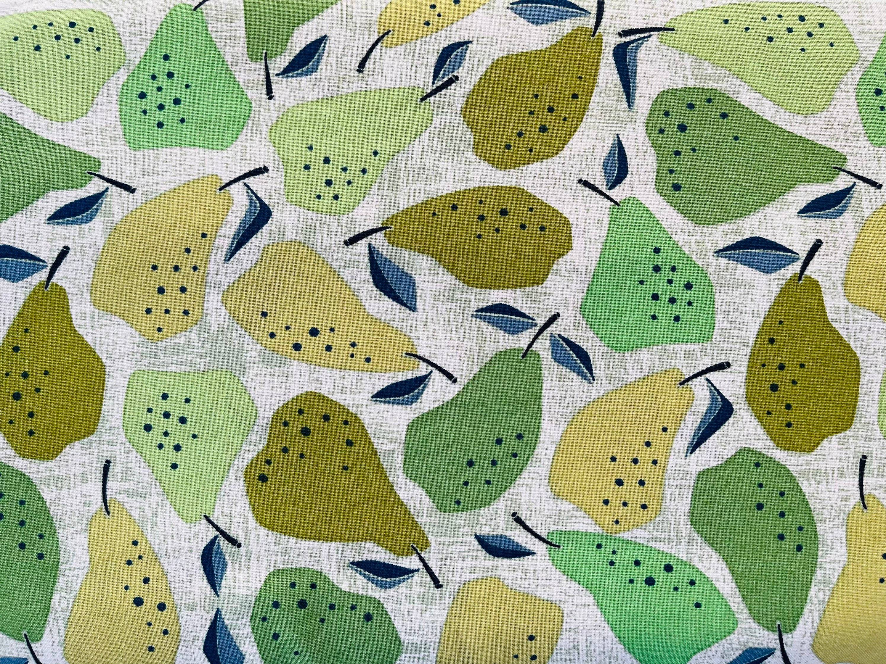 Under the Apple Tree - Quince - Green Fabric - Blue - Green- Olive - Loes Van Oosten - Cotton + Steel  - Quilting Cotton - LV502  - GR4