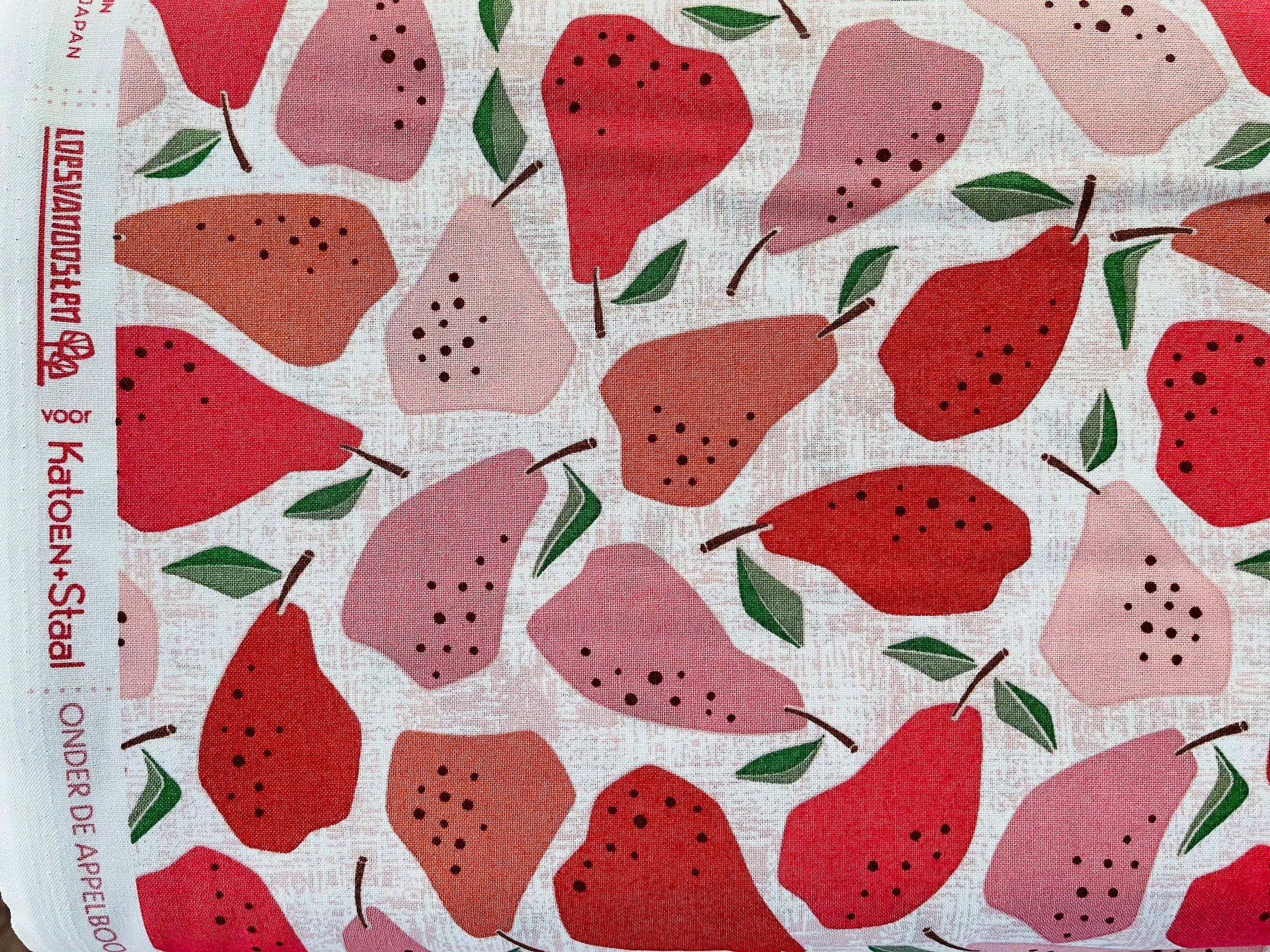 Under the Apple Tree - Quince - Red Fabric - Red - Pink- Green - Loes Van Oosten - Cotton + Steel  - Quilting Cotton - LV502  - RE1