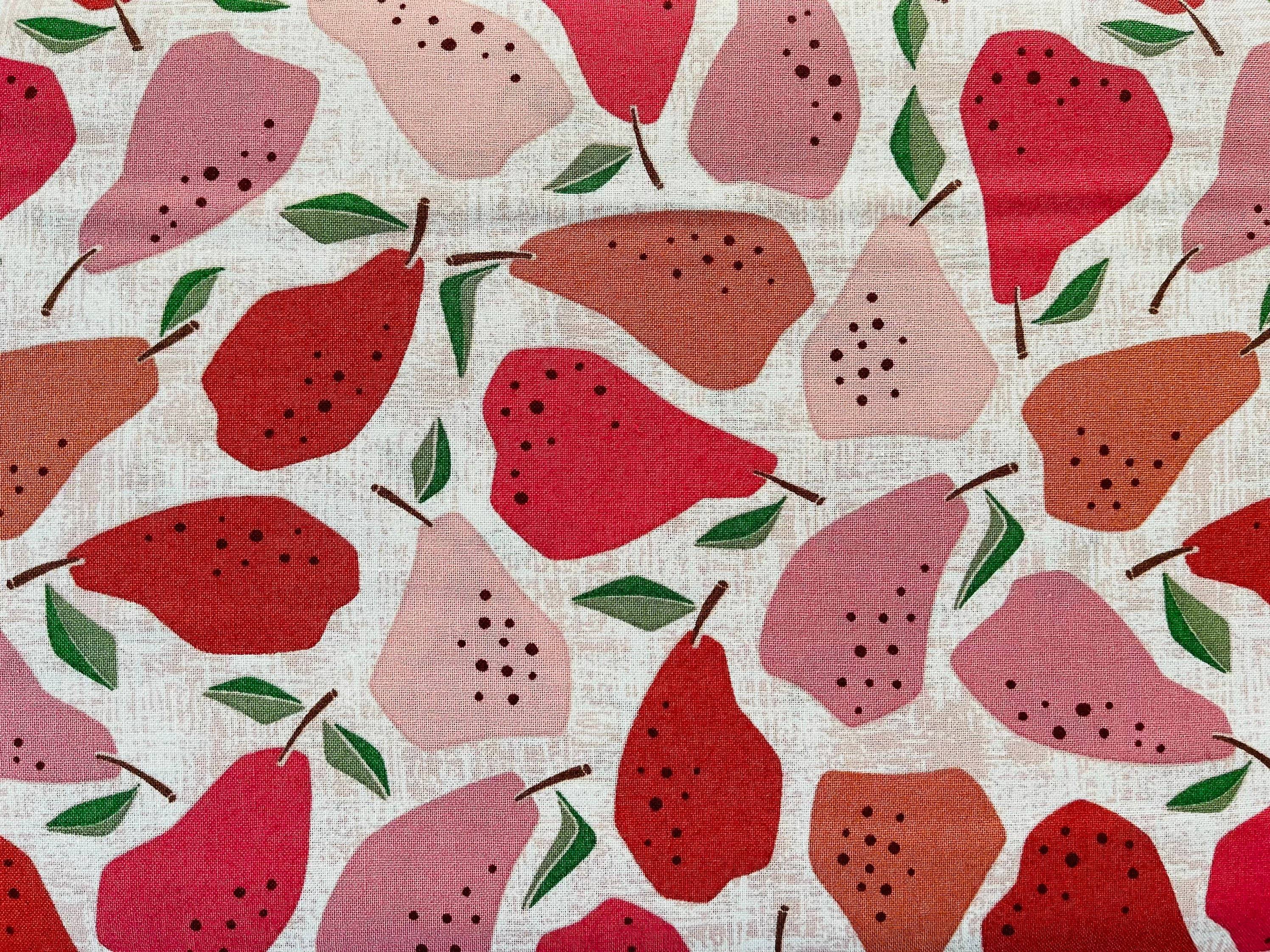 Under the Apple Tree - Quince - Red Fabric - Red - Pink- Green - Loes Van Oosten - Cotton + Steel  - Quilting Cotton - LV502  - RE1