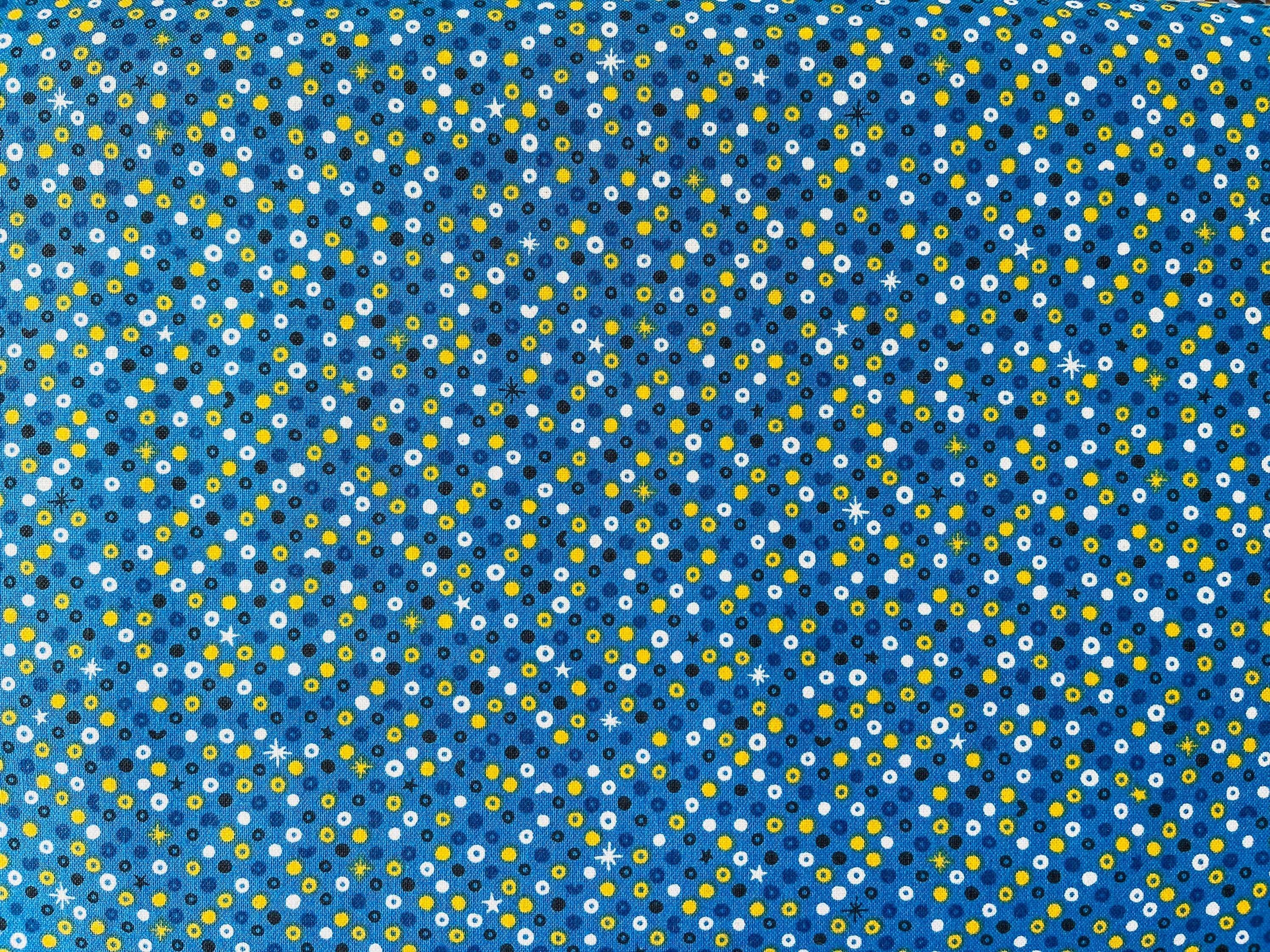 Waku Waku Christmas - Blue Sequins Unbleached Fabric  - Blue - White  - Yellow - Cotton+ Steel - Quilting Cotton Fabric - NM204-BL3U