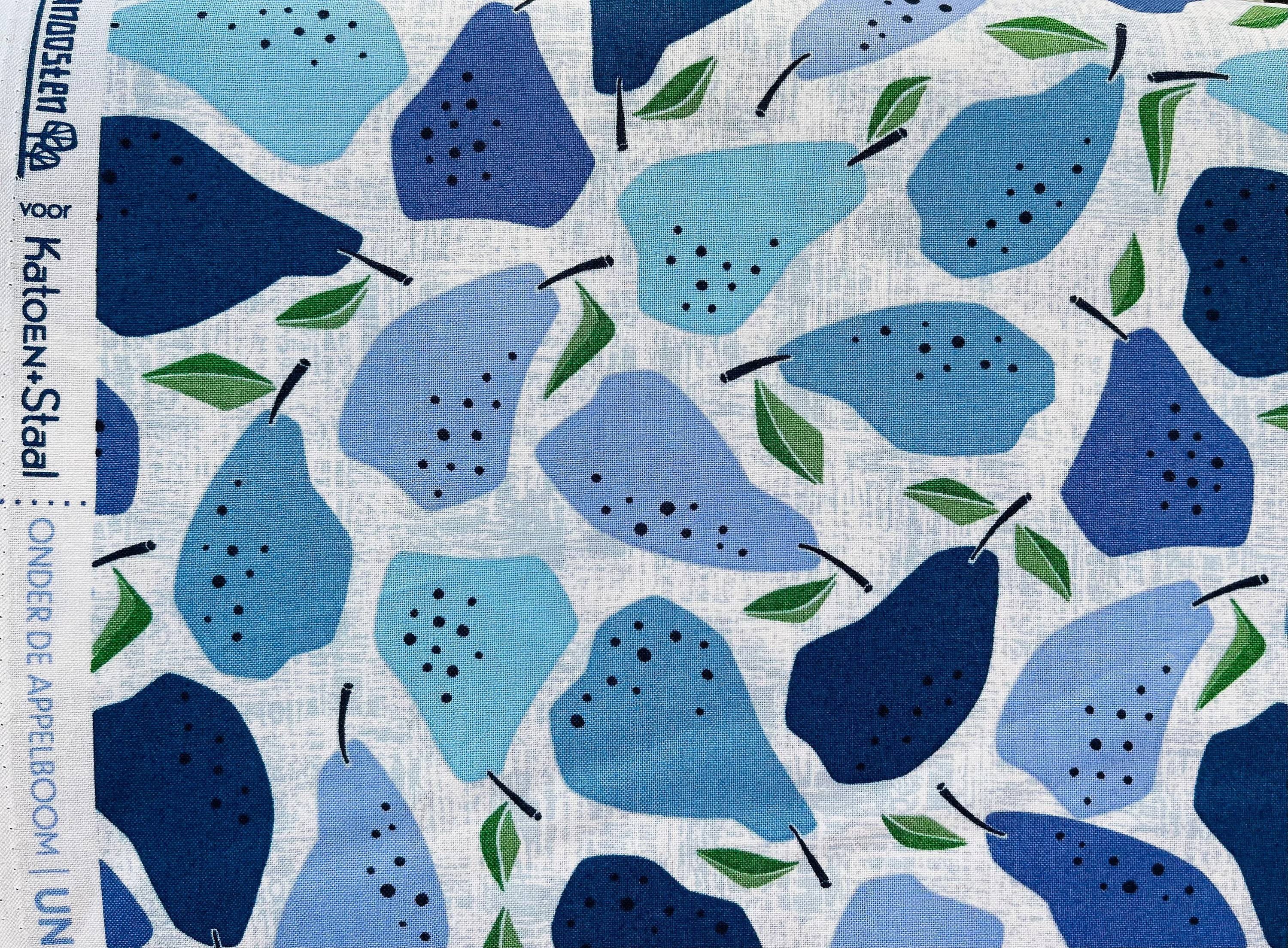 Under the Apple Tree - Quince - Blue Fabric - White - Blue - Purple - Loes Van Oosten - Cotton + Steel  - Quilting Cotton - LV502-BL3