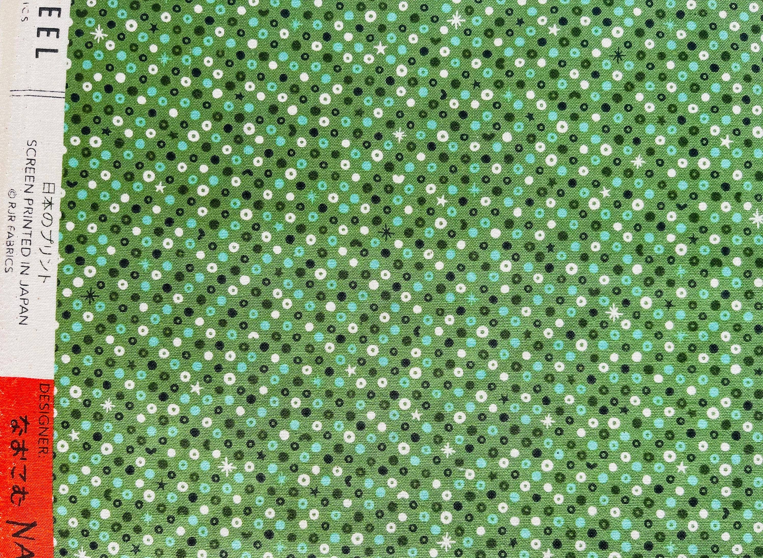 Waku Waku Christmas - Green Sequins Unbleached Fabric - Green - White - Black - Naocom - Cotton+ Steel - Quilting Cotton - NM204-GR1U