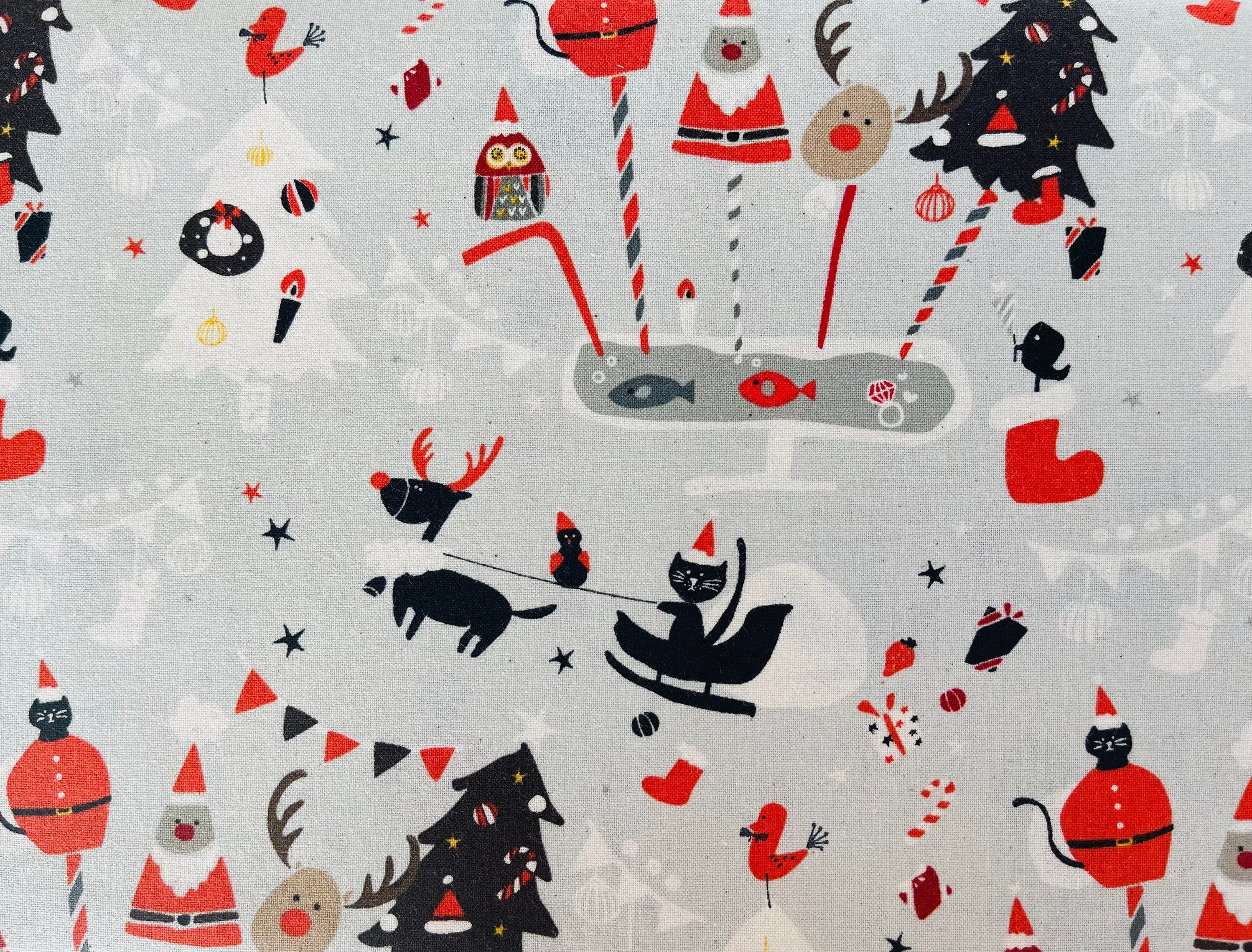Waku Waku Christmas - Holiday Party - Gray Unbleached Fabric - Gray - White - Red - Naocom - Cotton+ Steel - Quilting Cotton - NM200-GY3U