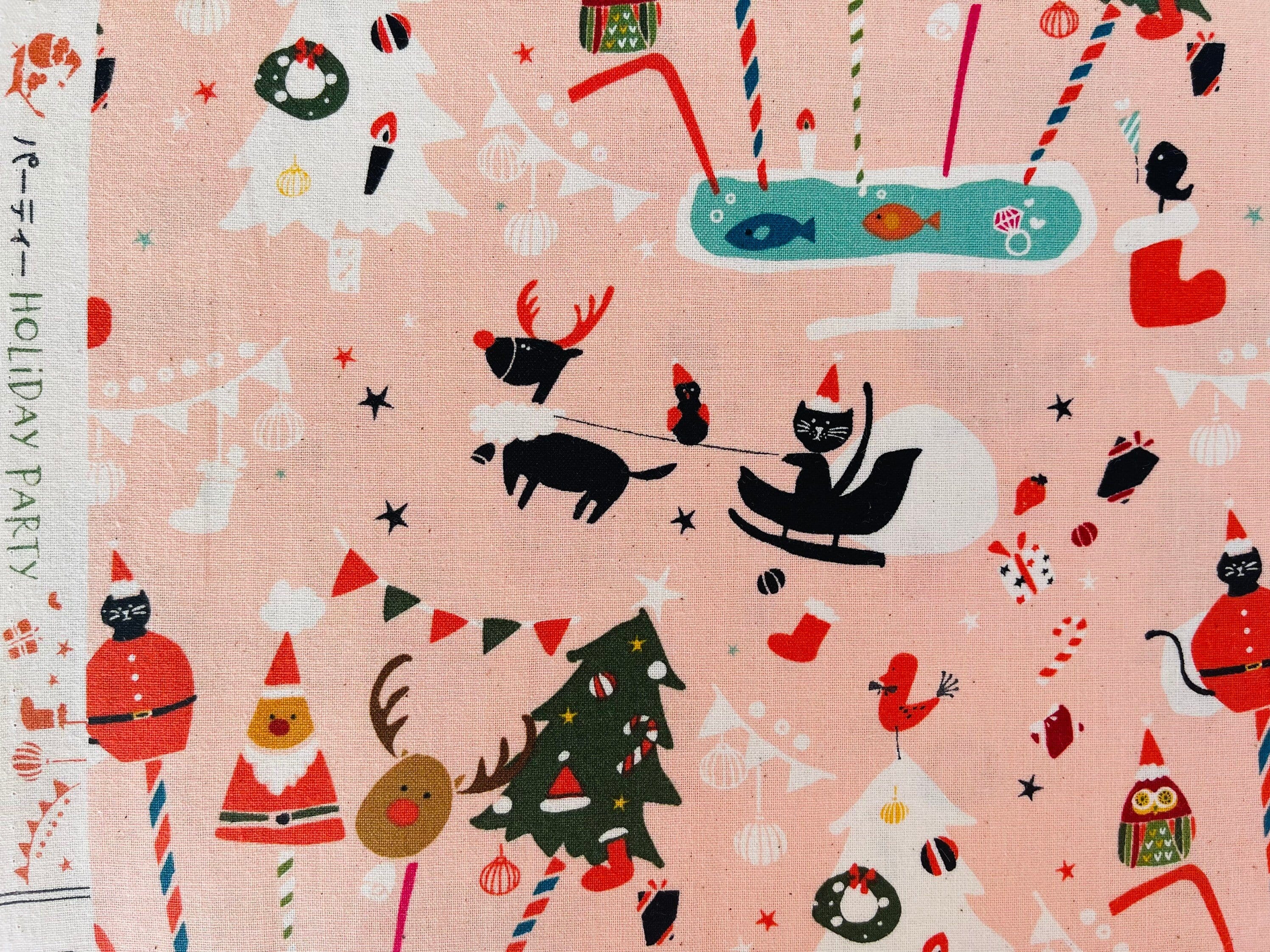 Waku Waku Christmas - Holiday Party - Pink Unbleached Fabric - Cotton+ Steel - Quilting Cotton - NM200-PI1U