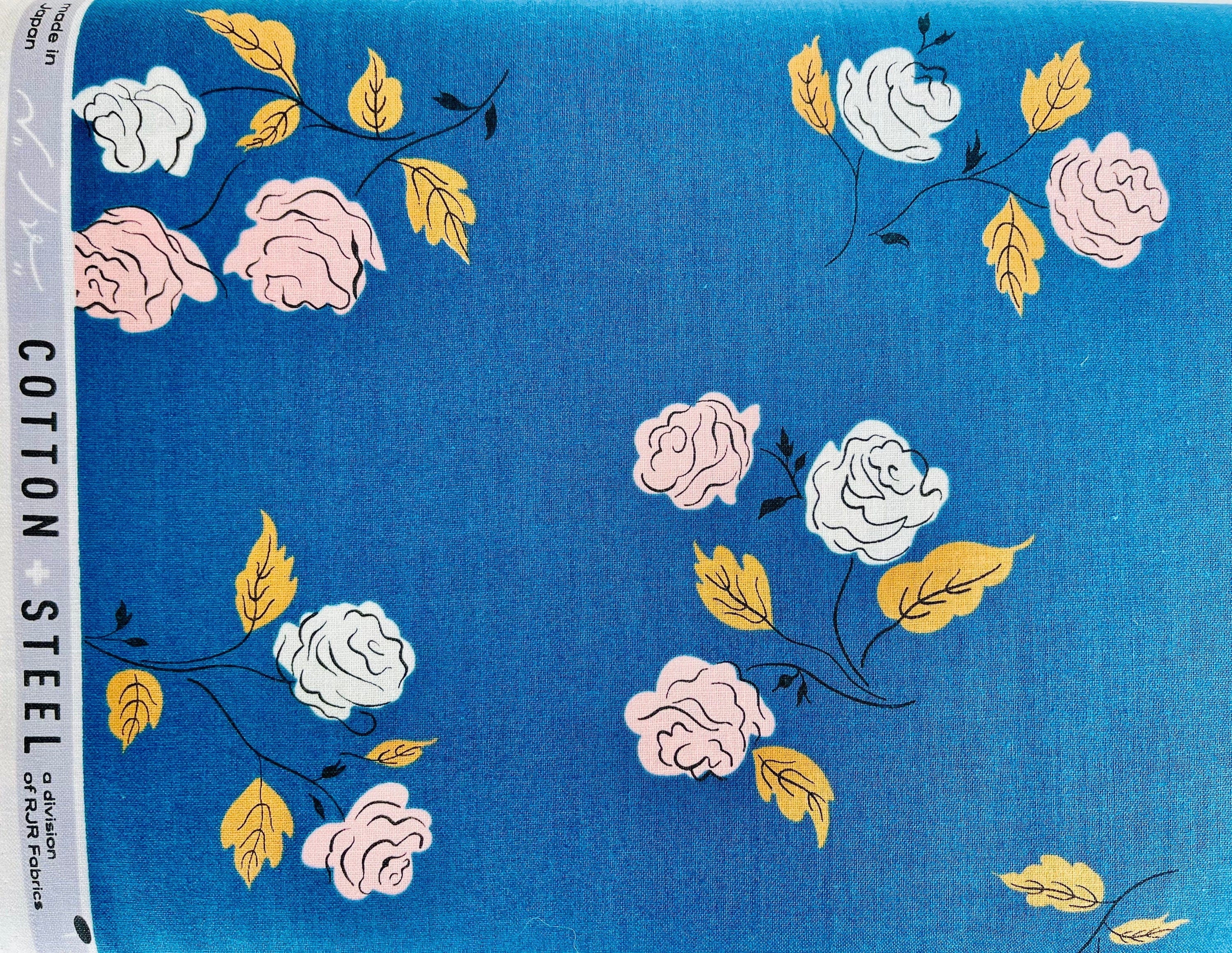 Steno Pool - Roses Midnight - Kimberly Kight - Cotton + Steel Fabric - Blue - Pink - Brown - Quilting Cotton - K3065-001