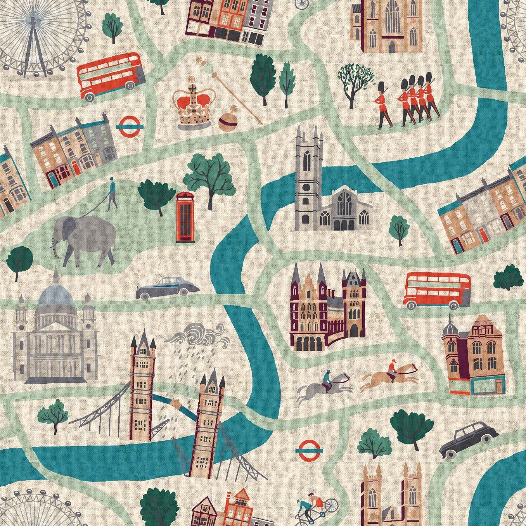 London Town - London Forever - Sunny Day Canvas - Gray - Teal - Red - Sara Mulvanny - Cotton + Steel - SY100-SD4C