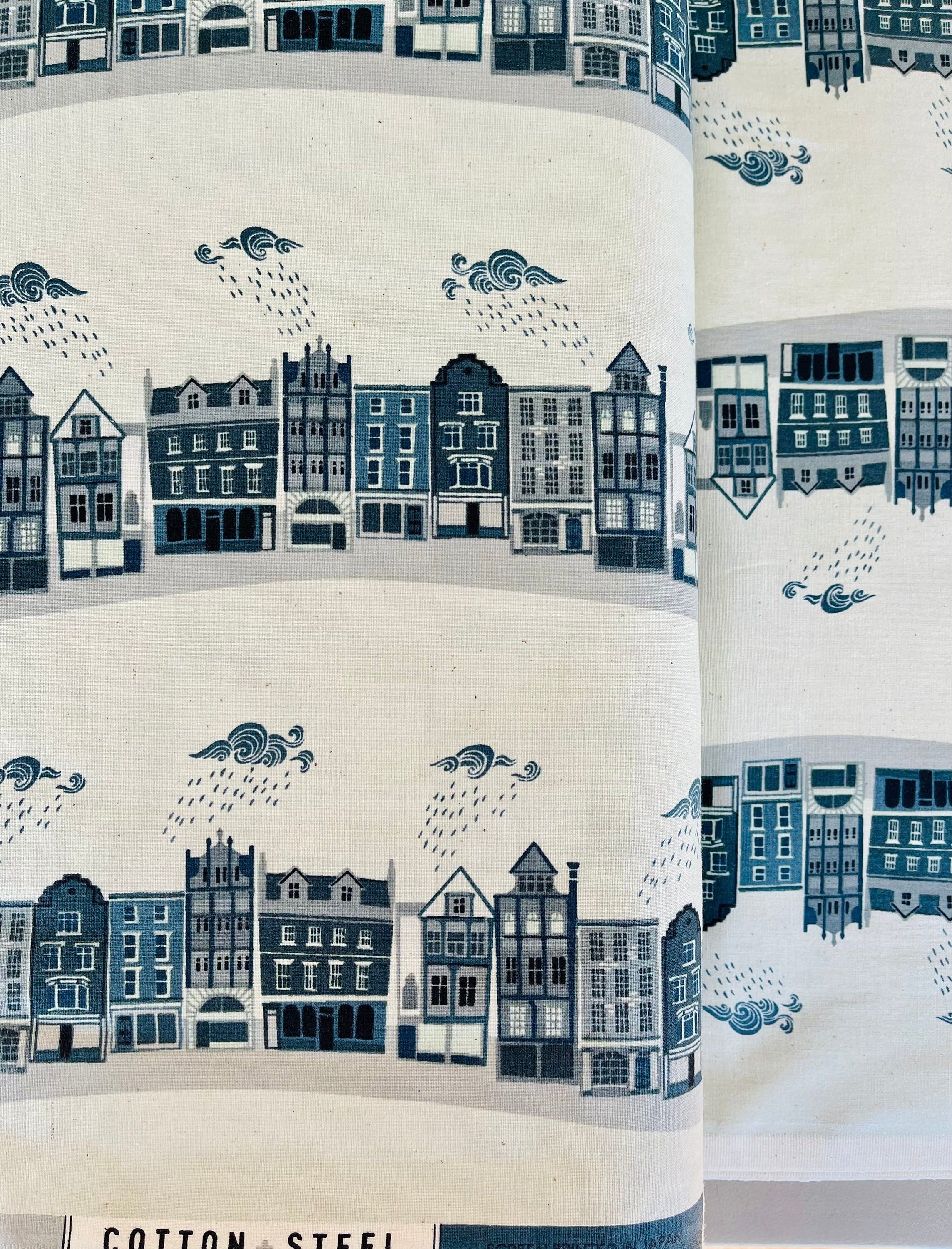 London Town - Kings Road - Slate Unbleached Fabric - Sara Mulvanny - Gray - Green - Cotton + Steel - Quilting Cotton - SY101-SL2U