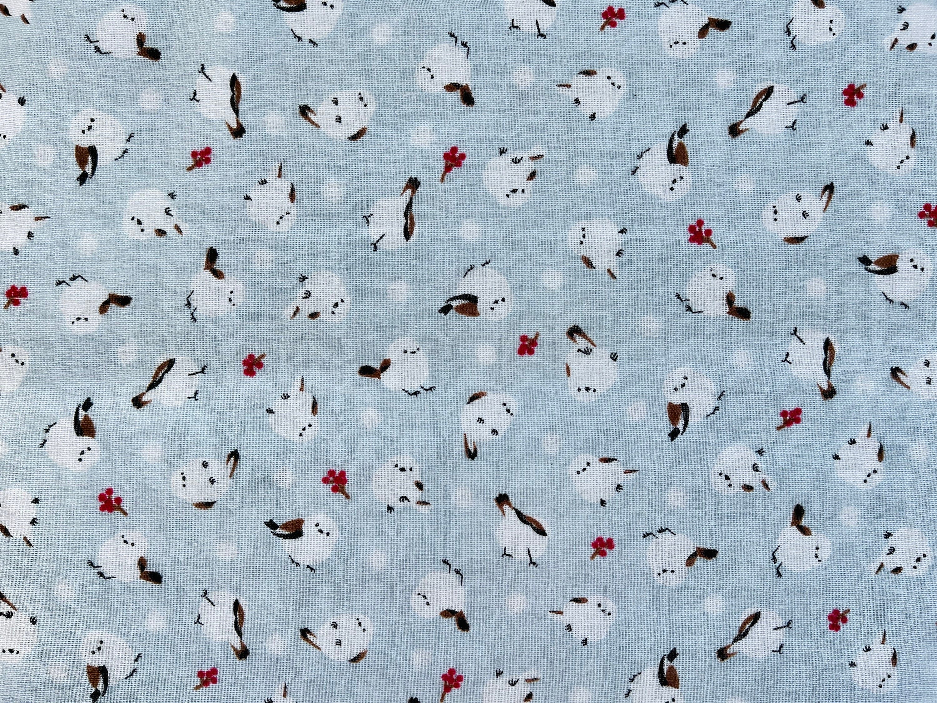 Bird Double Gauze - Bird Fabric - Double Gauze - Japanese Fabric  - Cosmo- Gray - White - Red - Sleepwear Fabric - AP-15804