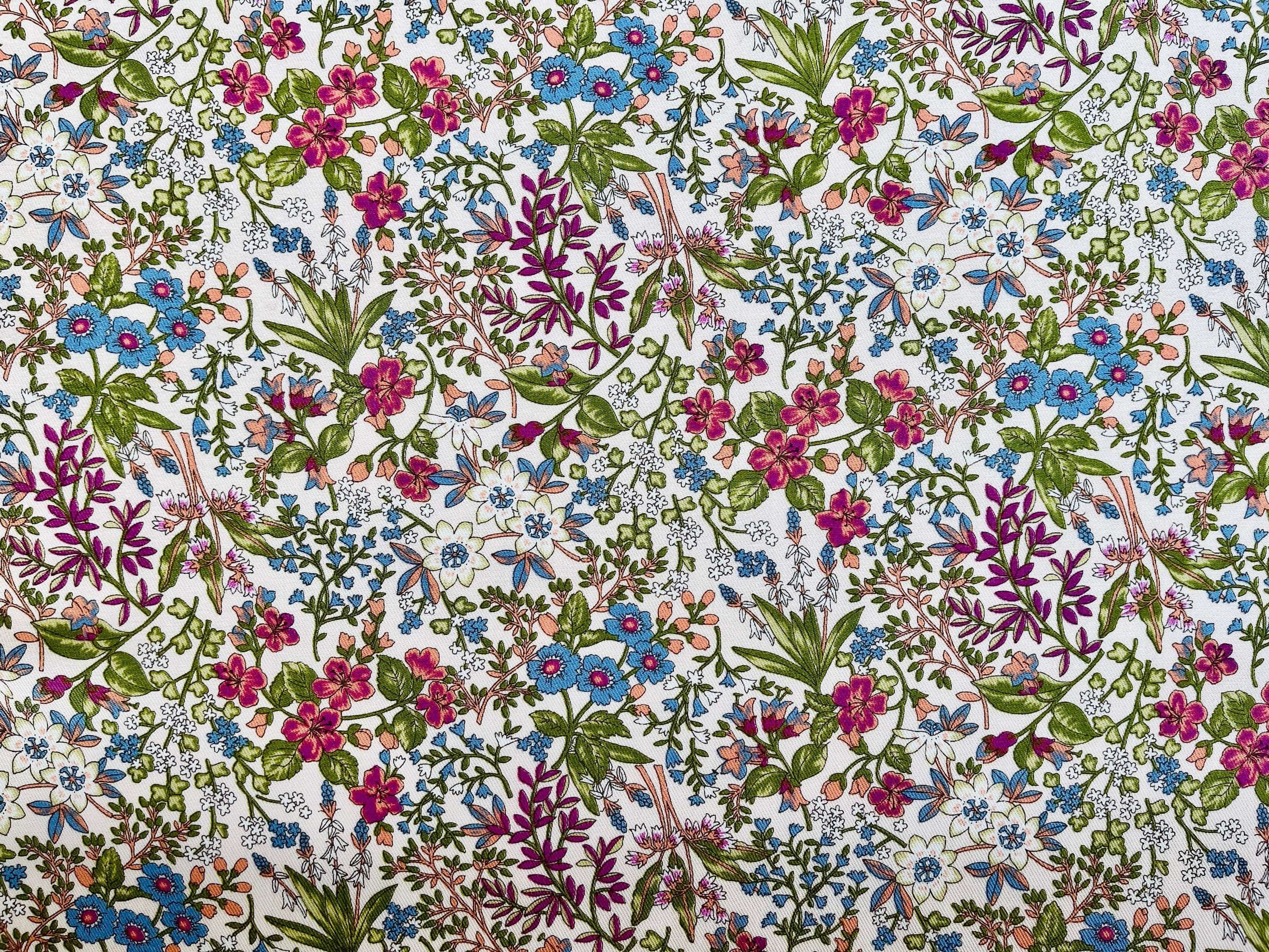Hokkoh - Japanese Fabric - Floral - Apparel Fabric - Cream - Magenta - Blue - Green - Organic Cotton - ST-21-10220
