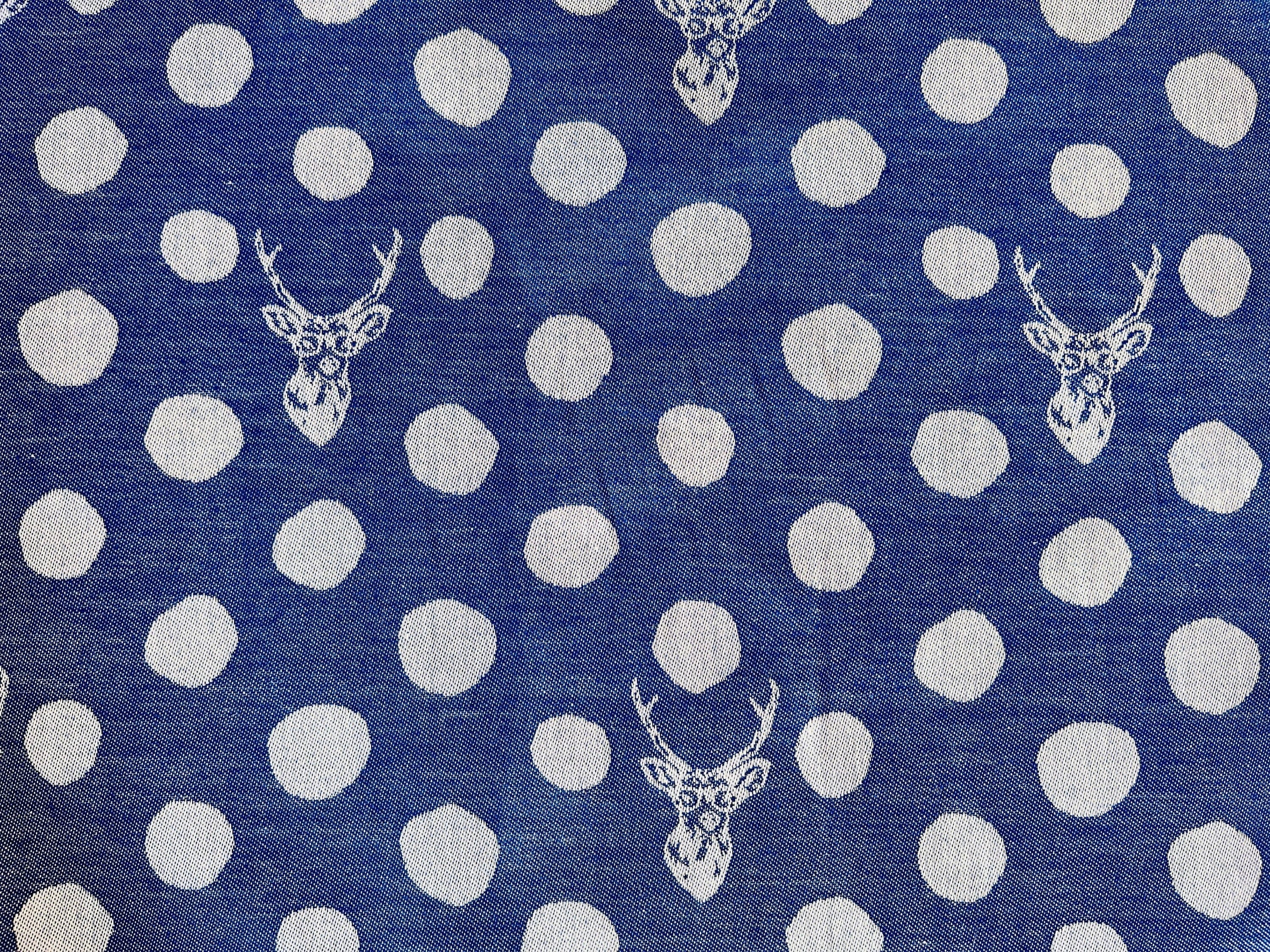 Buck - Buck Fabric - Kokka - Japanese Fabric - Jacquard - Reversible - White - Blue - Cotton Fabric - EKX-97070