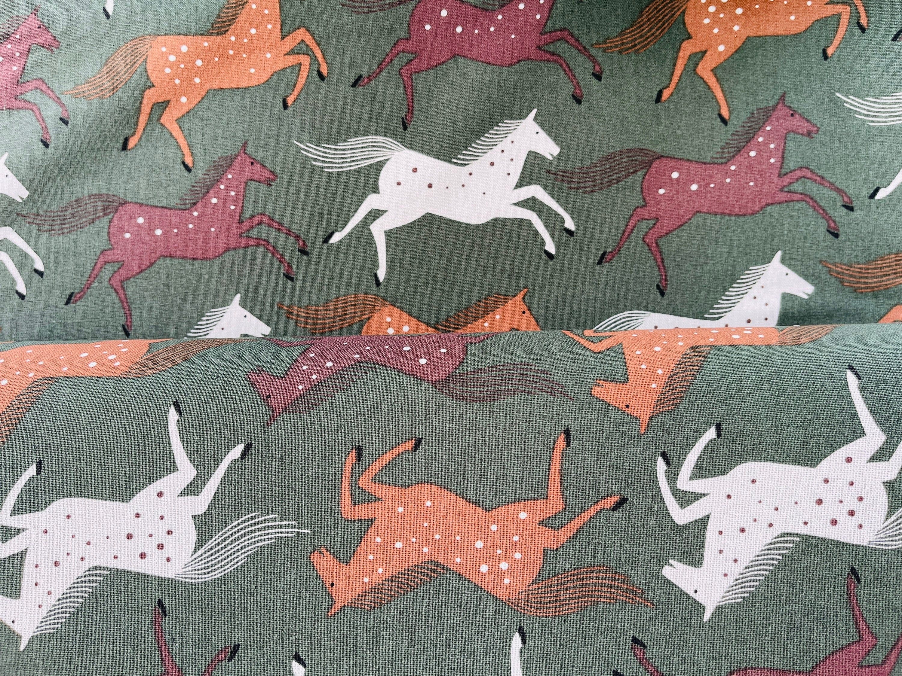 Wild and Free - Wild Horses - Green Fields Canvas Fabric - Loes Van Oosten - Cotton + Steel - LV600-GF6C