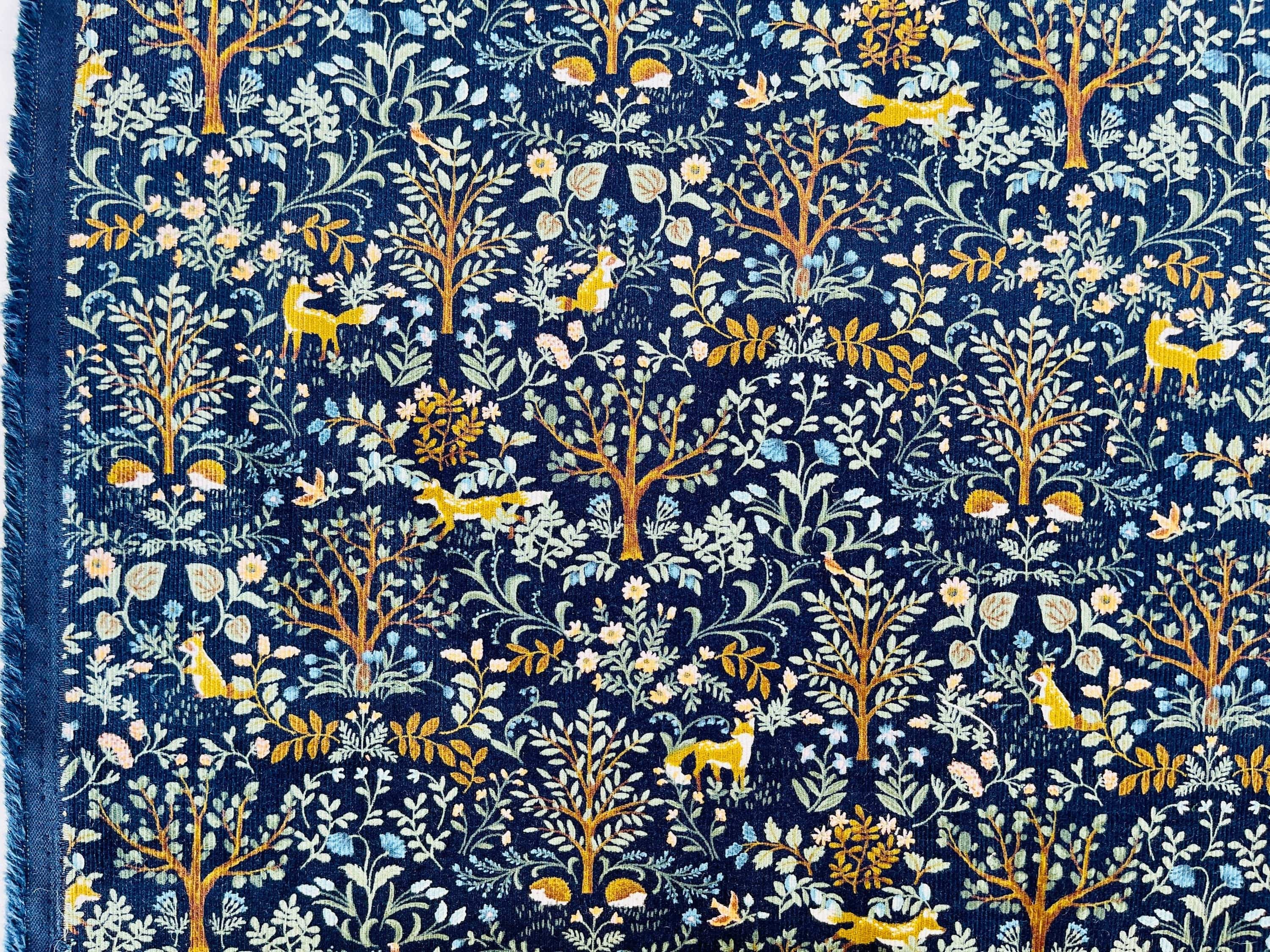 Fox - Fox Fabric - Japanese Fabric - Blue - Cotton Corduroy - Cord - 7023-1740